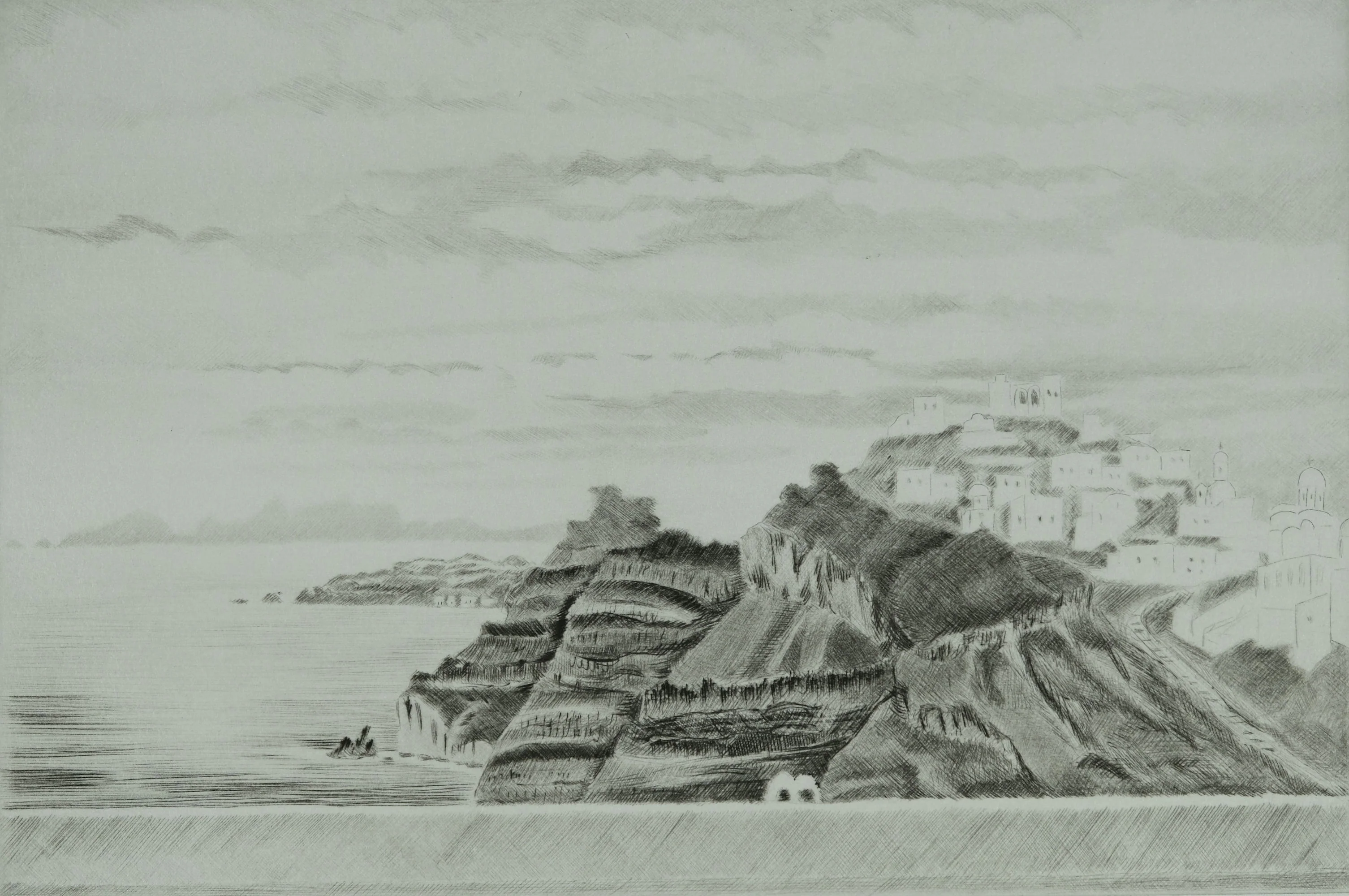 Camille COMBE : Santorin sous les nuages, Gravure originale signée - Image 3