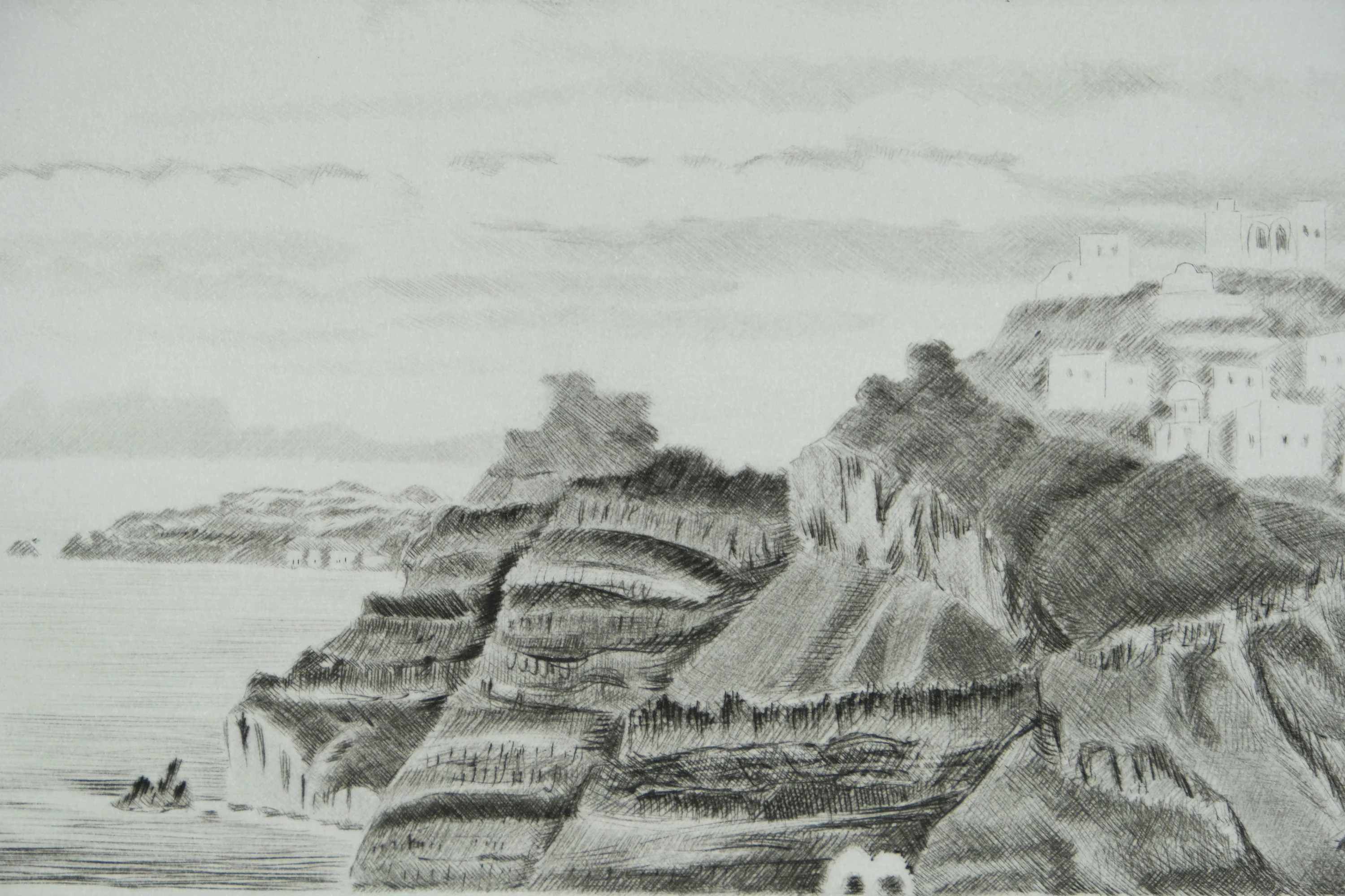 Camille COMBE : Santorin sous les nuages, Gravure originale signée - Image 4