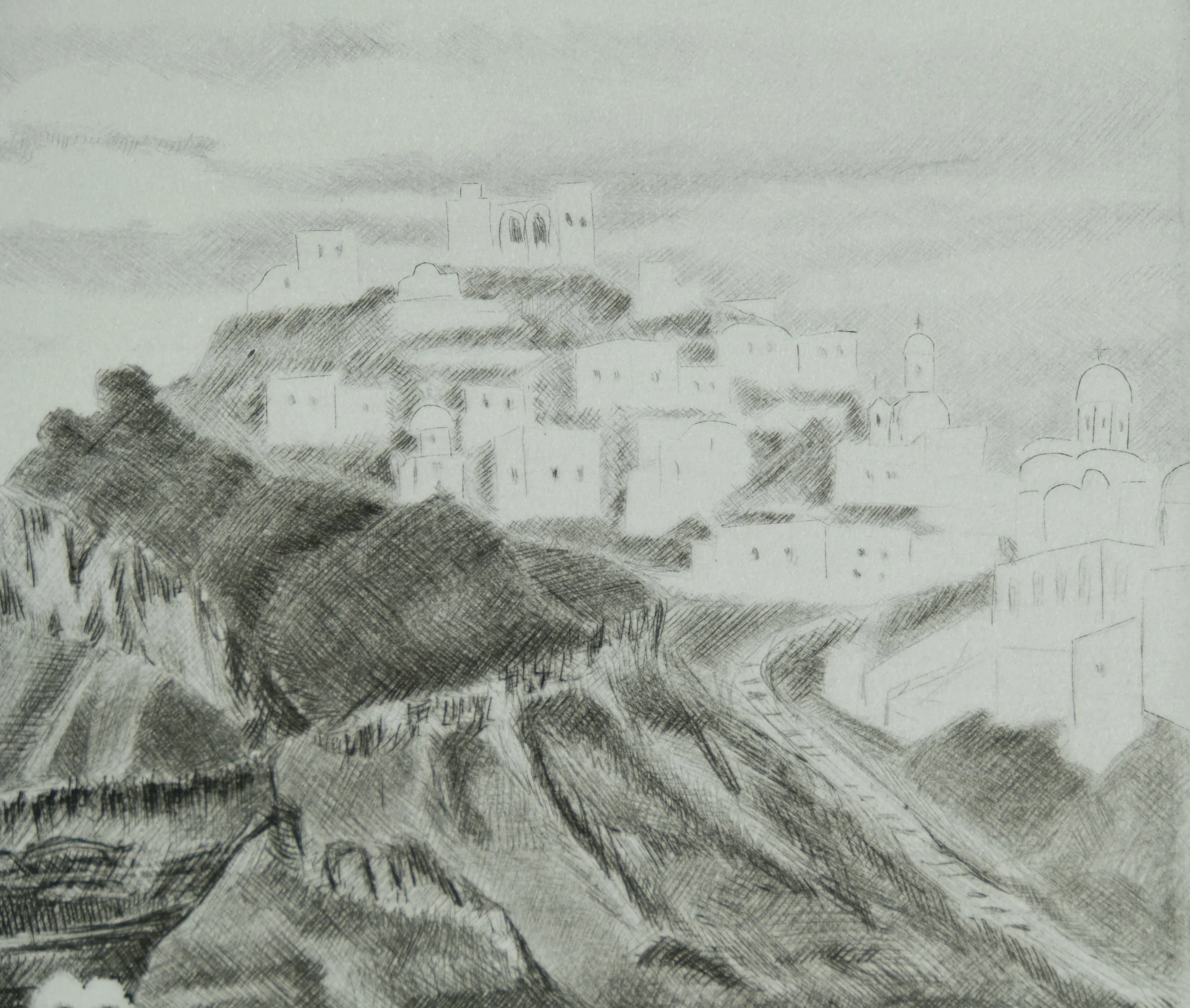 Camille COMBE : Santorin sous les nuages, Gravure originale signée - Image 5