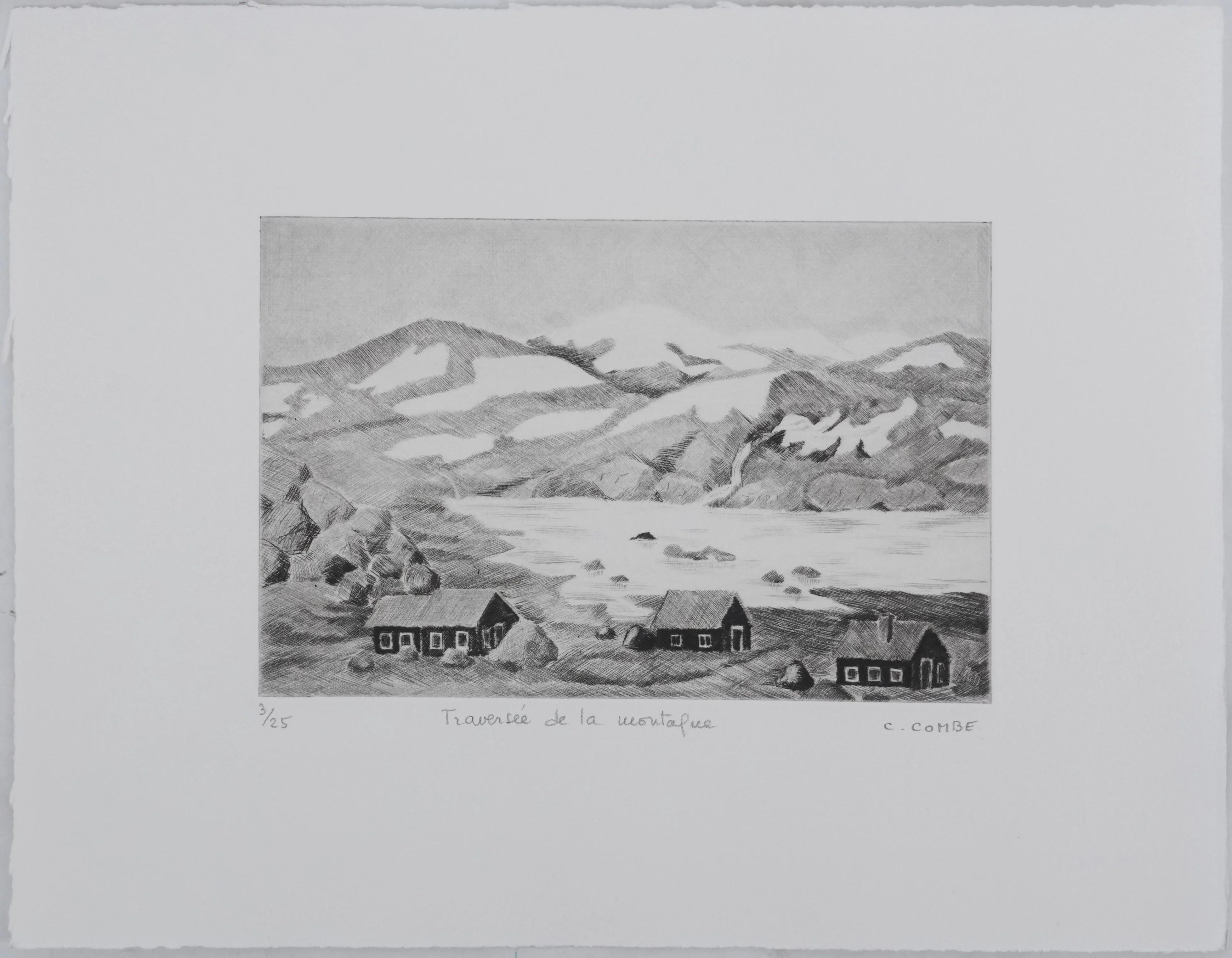 Camille COMBE : Traversée de la montagne, Gravure originale signée - Image 3