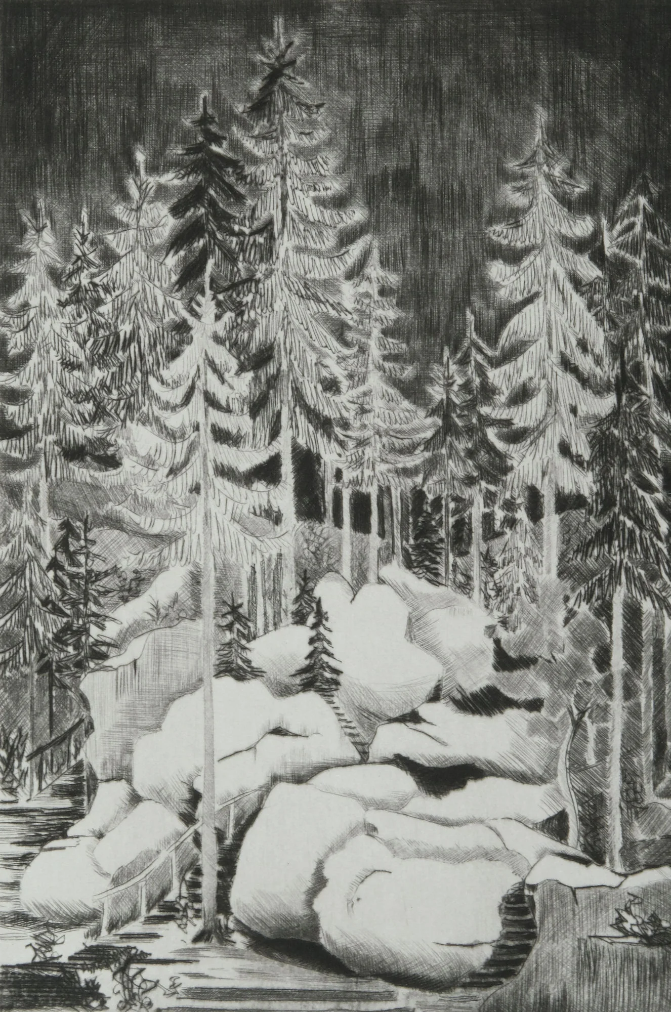 Camille COMBE : Un soir, à Luisenburg, Gravure originale signée