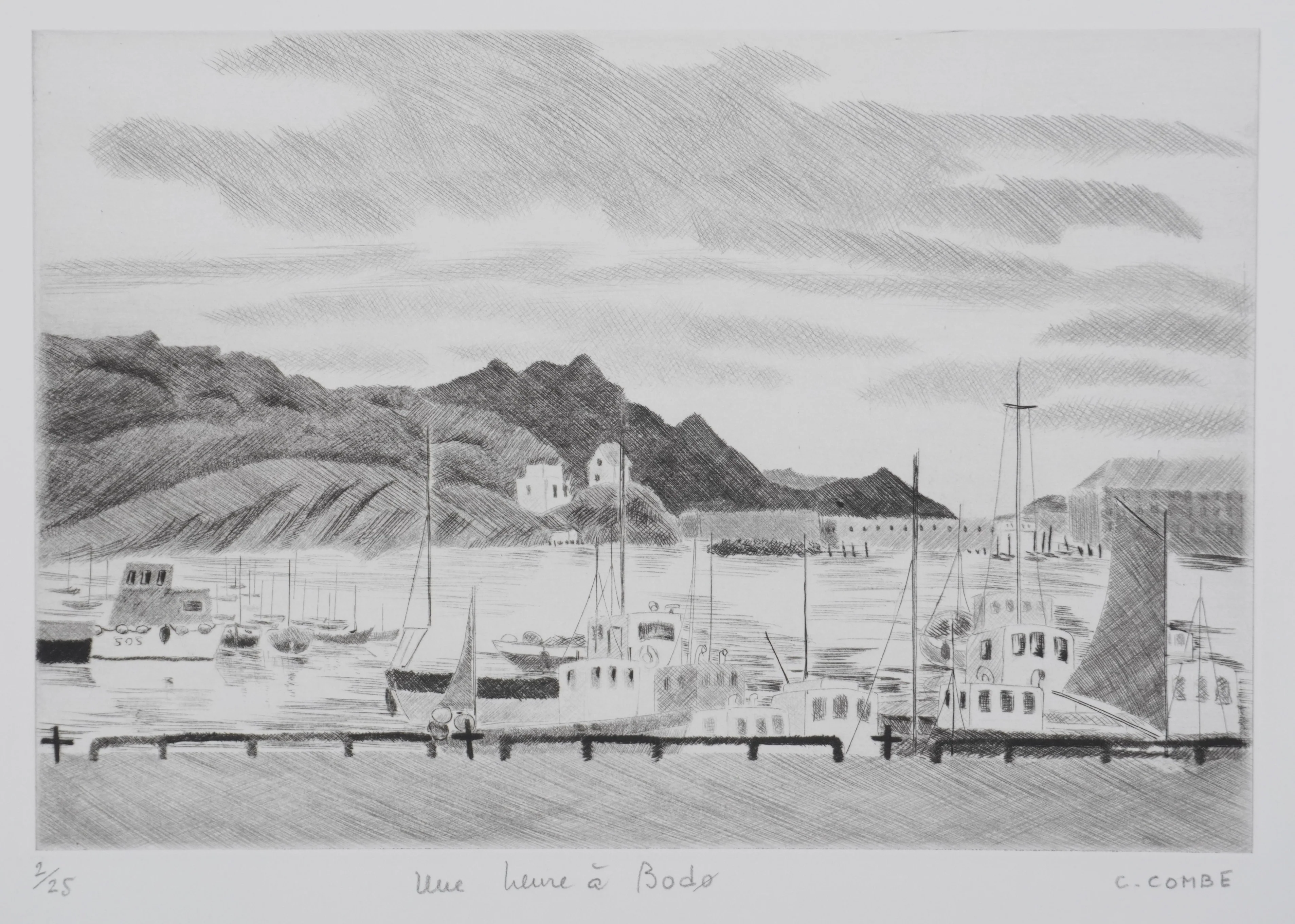 Camille COMBE : Une heure à Bodø, Gravure originale signée