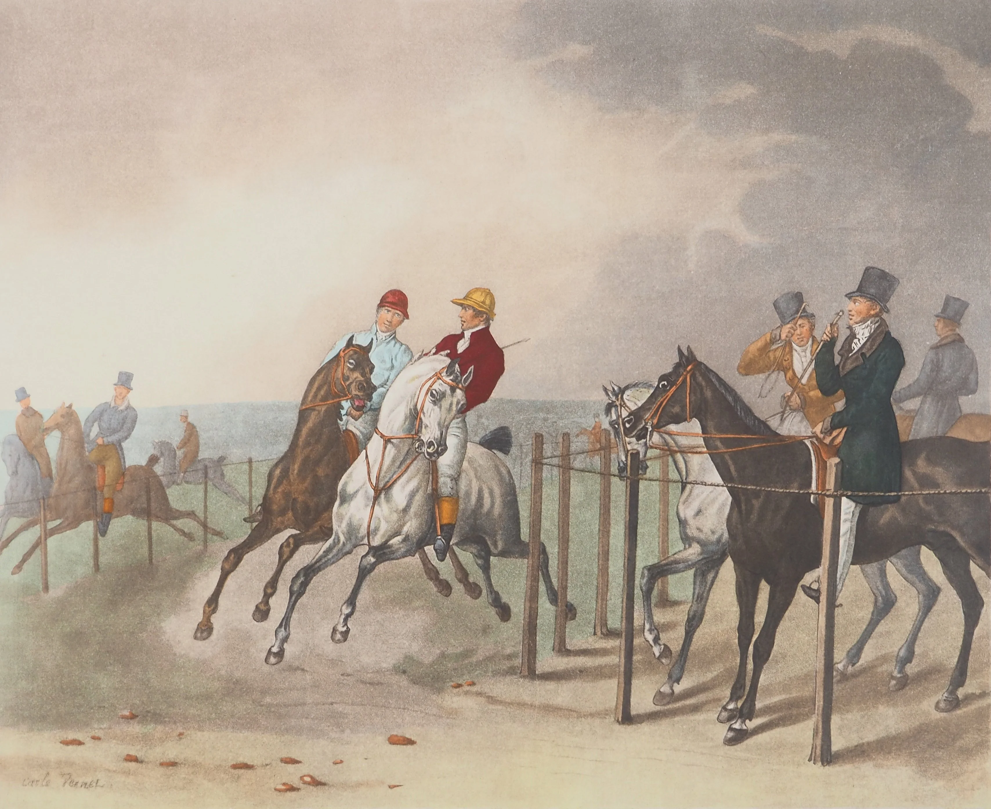 Charles Antoine VERNET : Jockey coupant son adversaire, Gravure et pochoir signée - Image 3