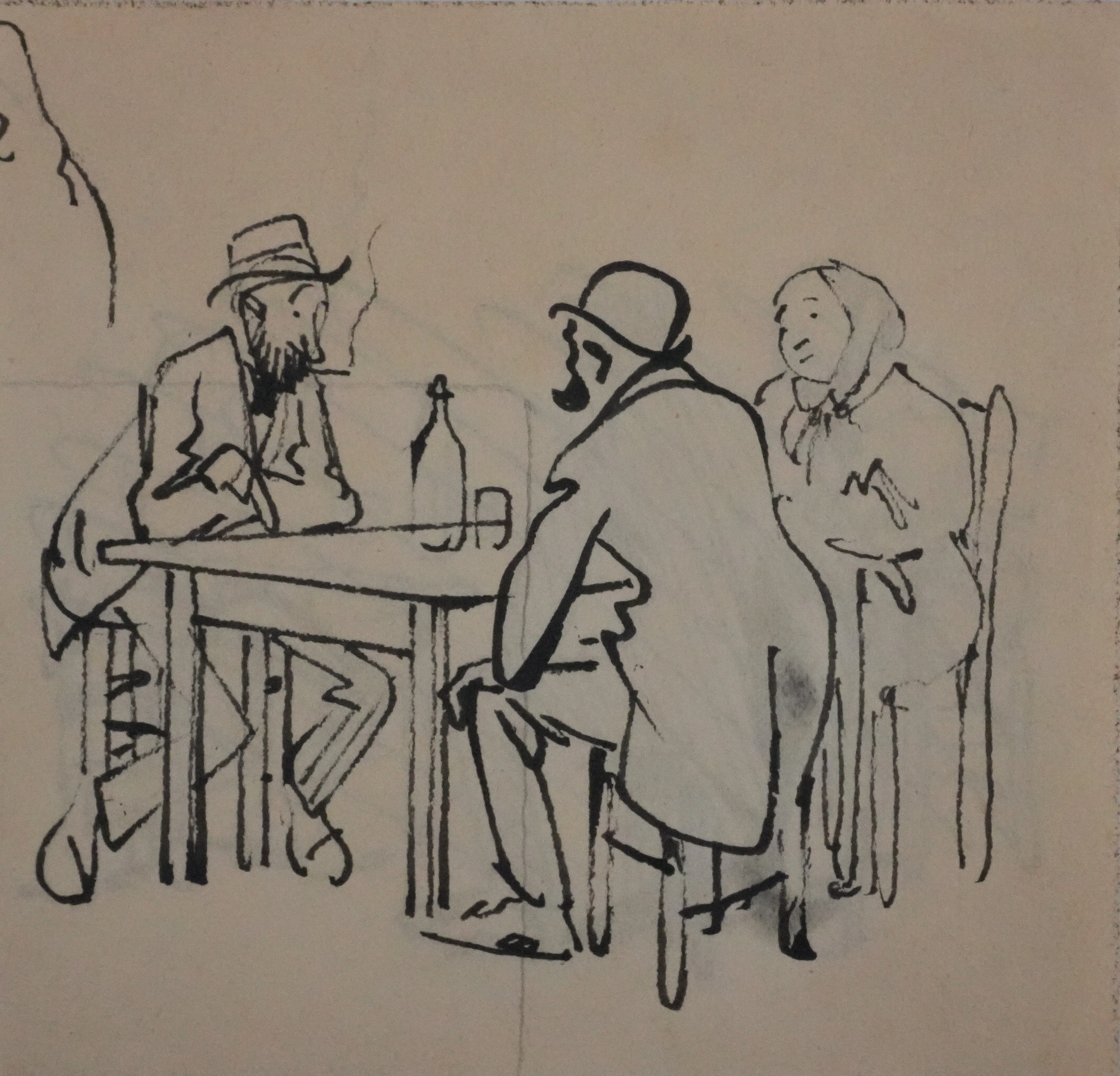 Charles Emile CARLEGLE : Rencontre au bistrot, Dessin original