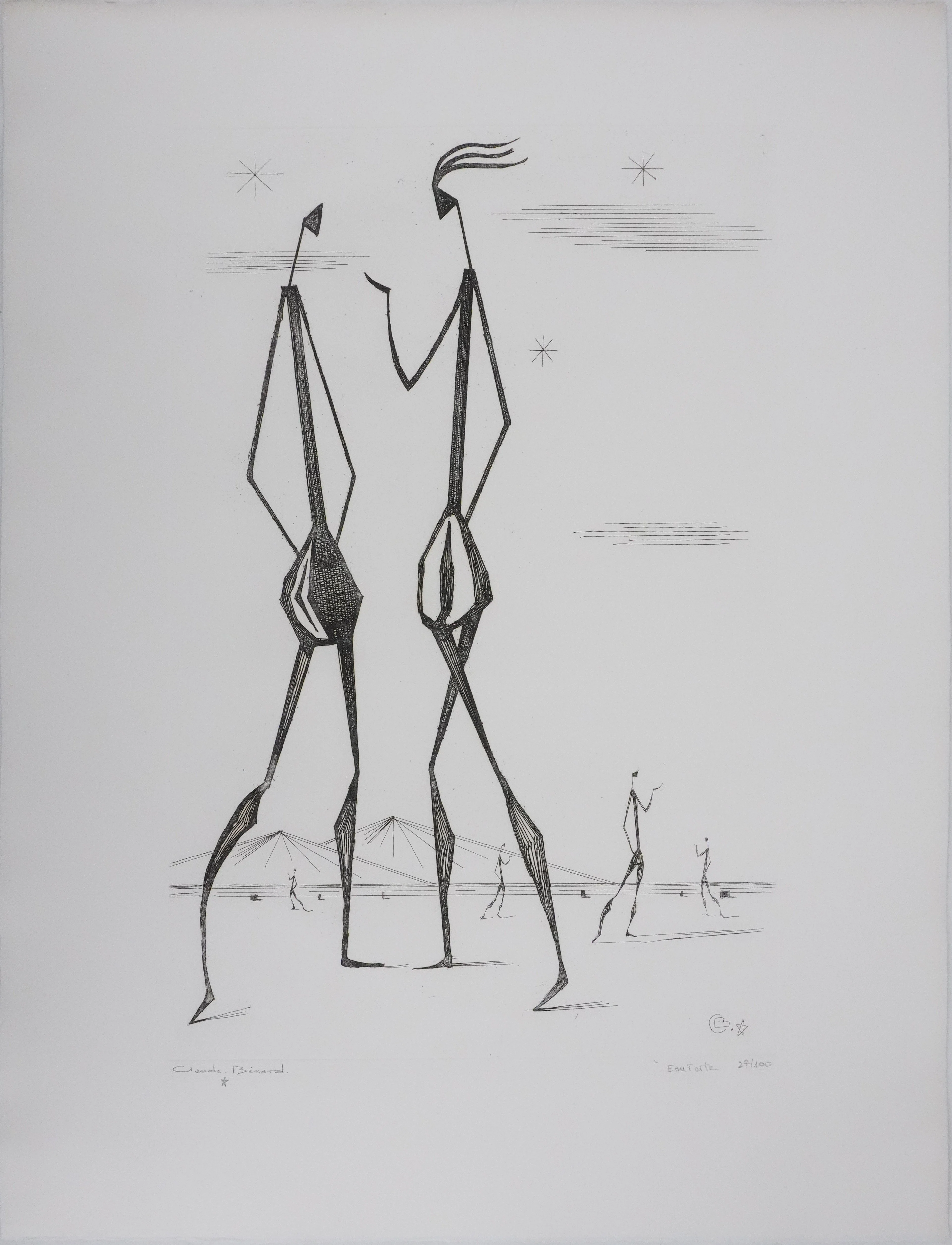 Claude BENARD : Discussion dans le désert, Gravure originale signée