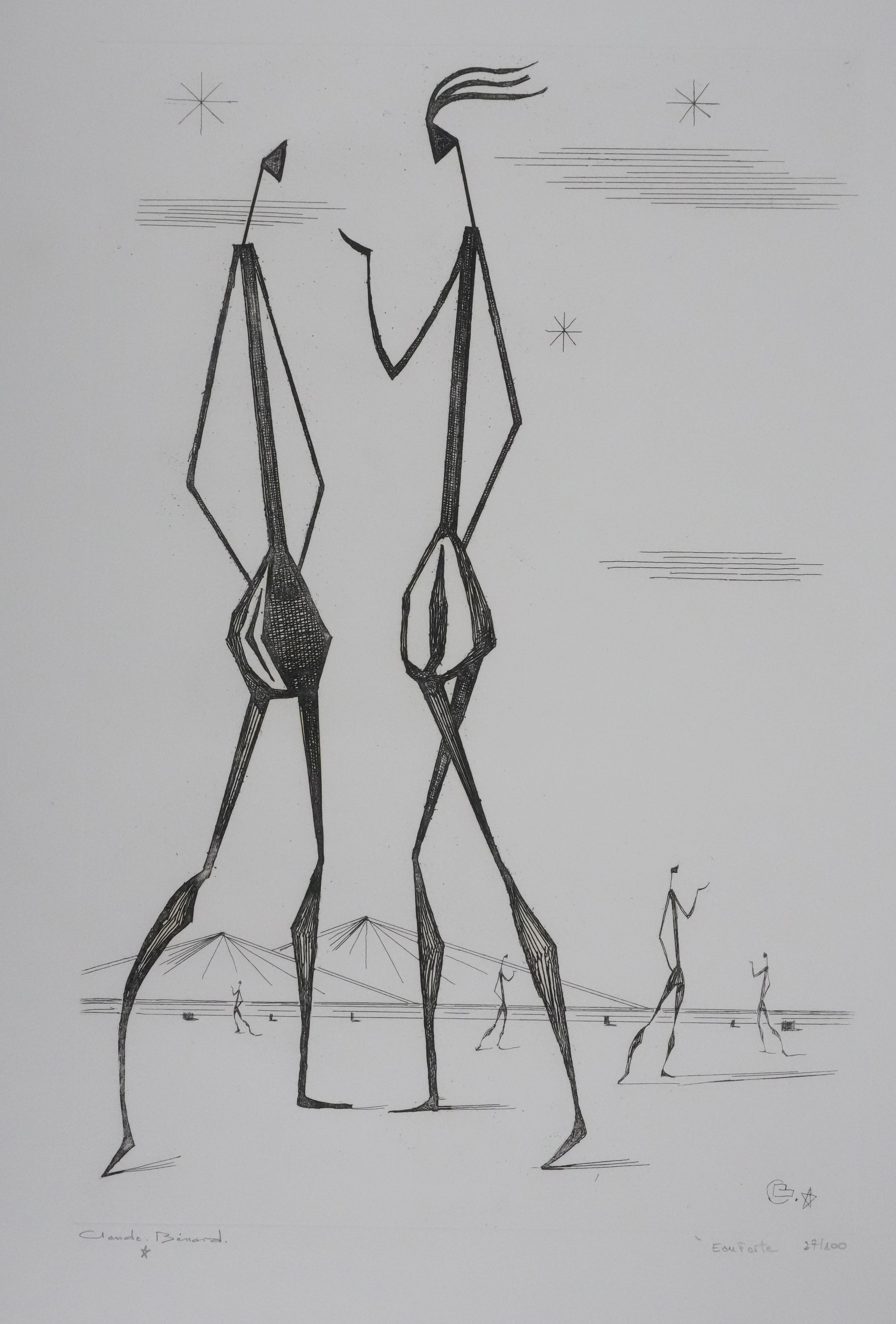 Claude BENARD : Discussion dans le désert, Gravure originale signée - Image 3