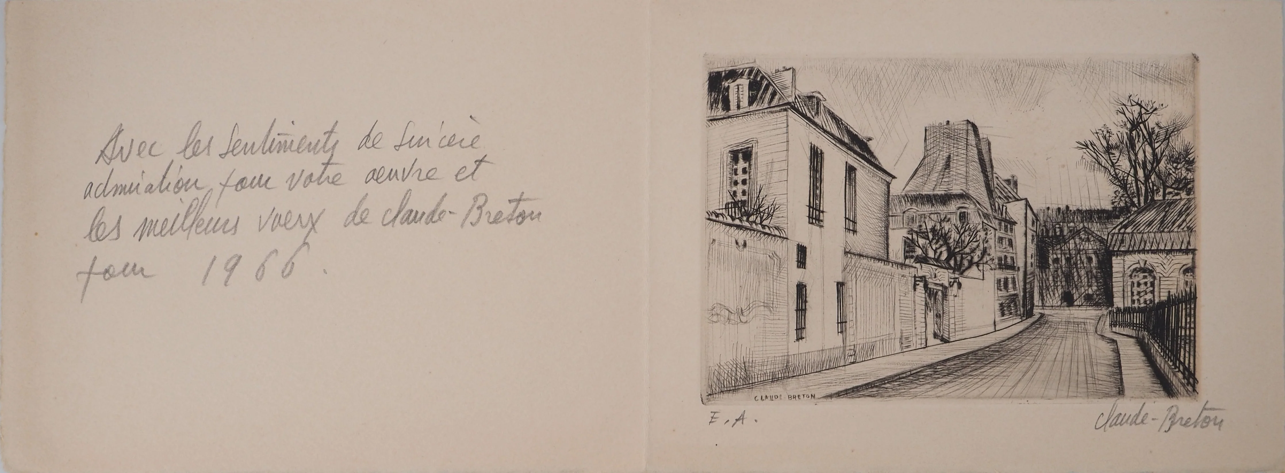 Claude BRETON : Rue d'une ville, Gravure originale signée