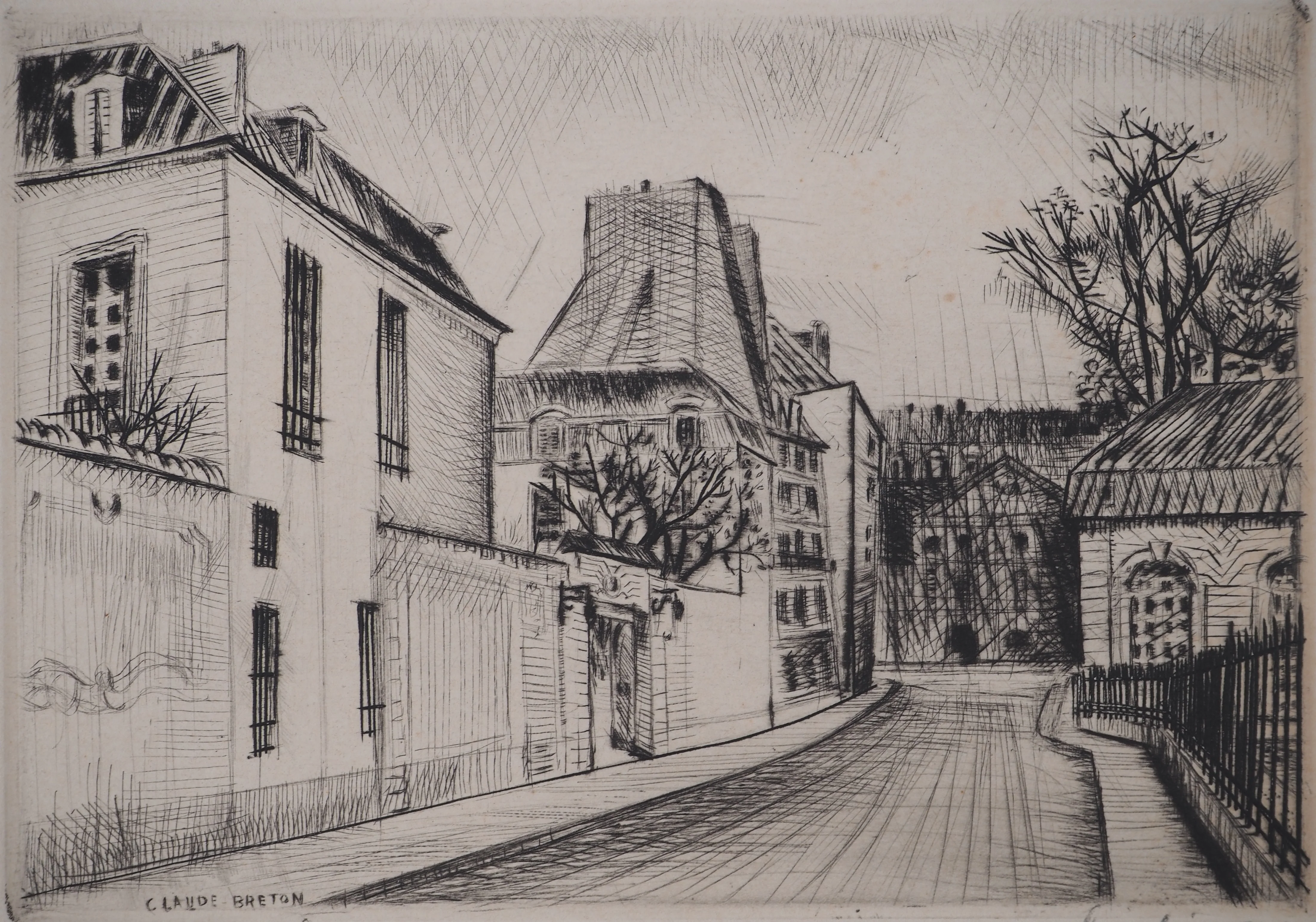 Claude BRETON : Rue d'une ville, Gravure originale signée - Image 4