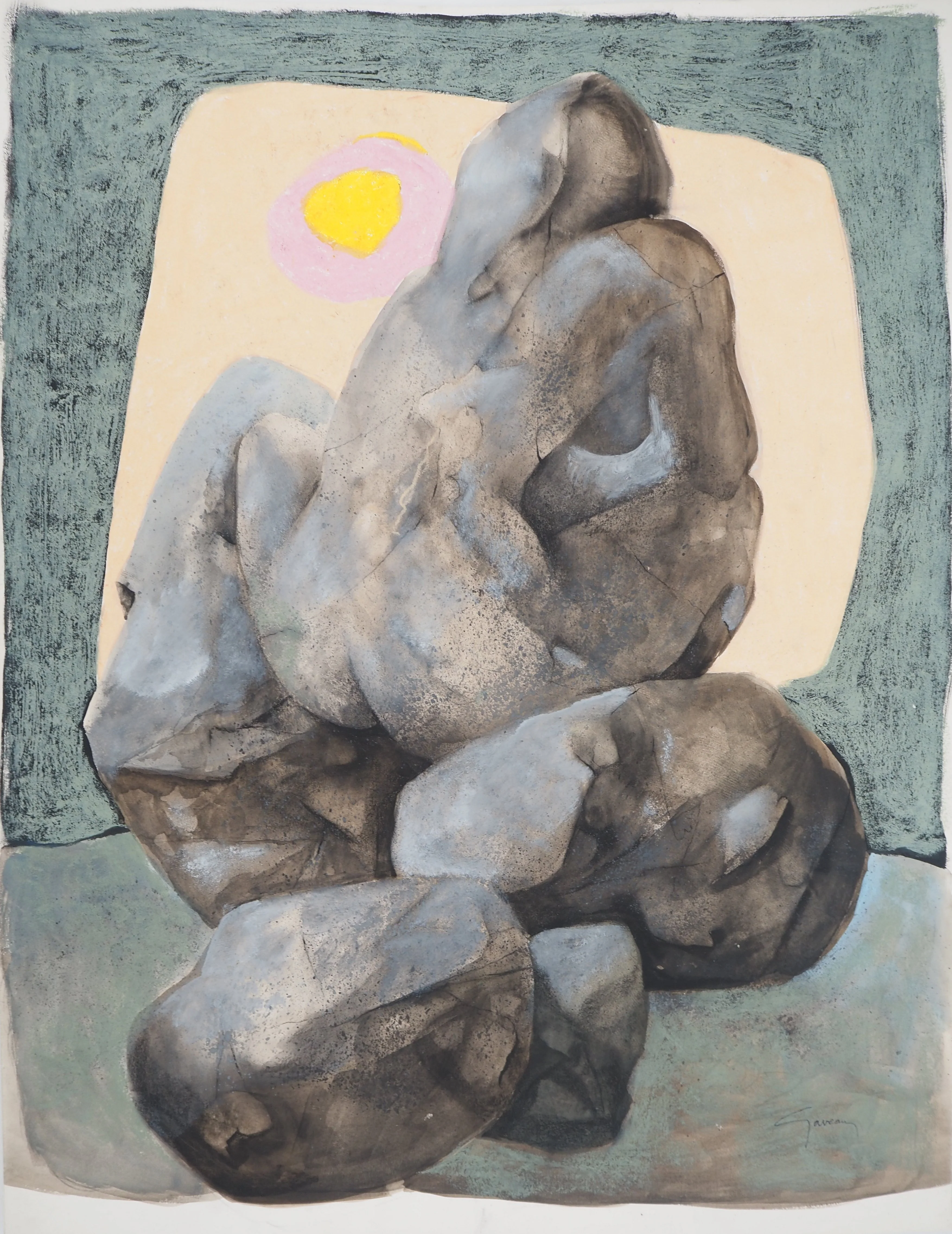 Claude GAVEAU : Nu au levé du soleil, Dessin original signé