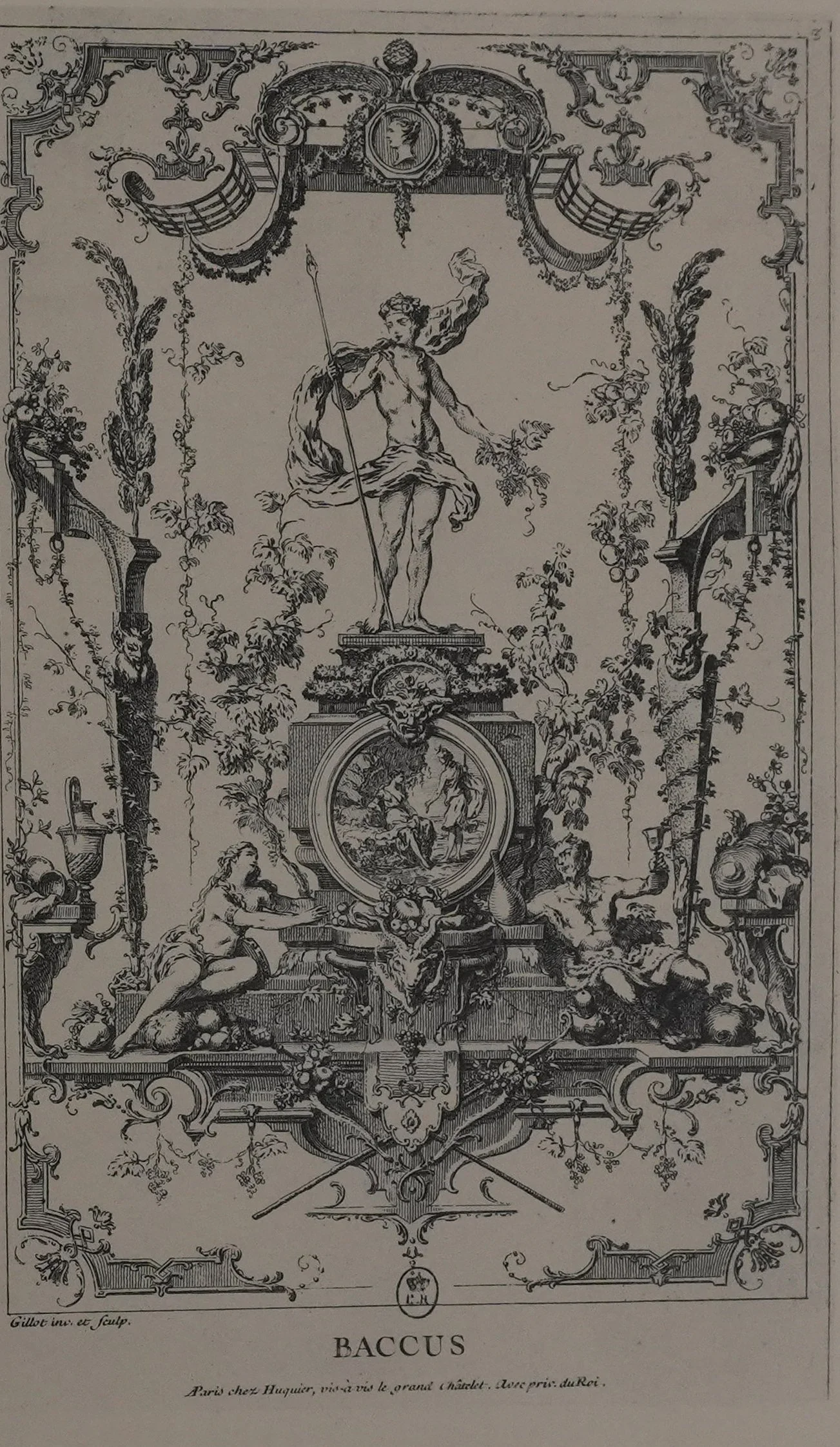 Claude GUILLOT : Baccus à la grappe, Phototypie signée
