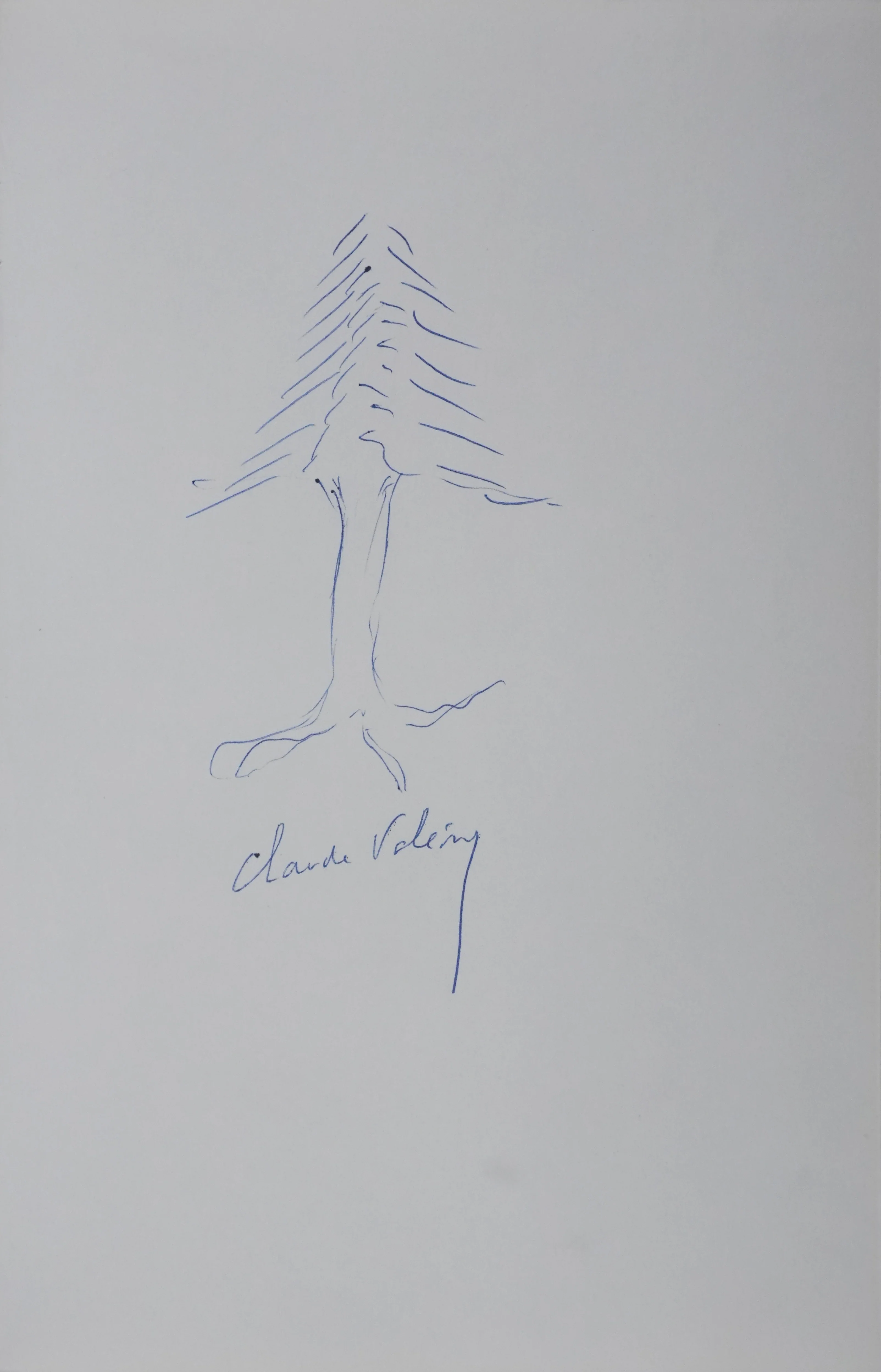 Claude VALERY : L'arbre en bleu, Autographe et dessin original signé - Image 2