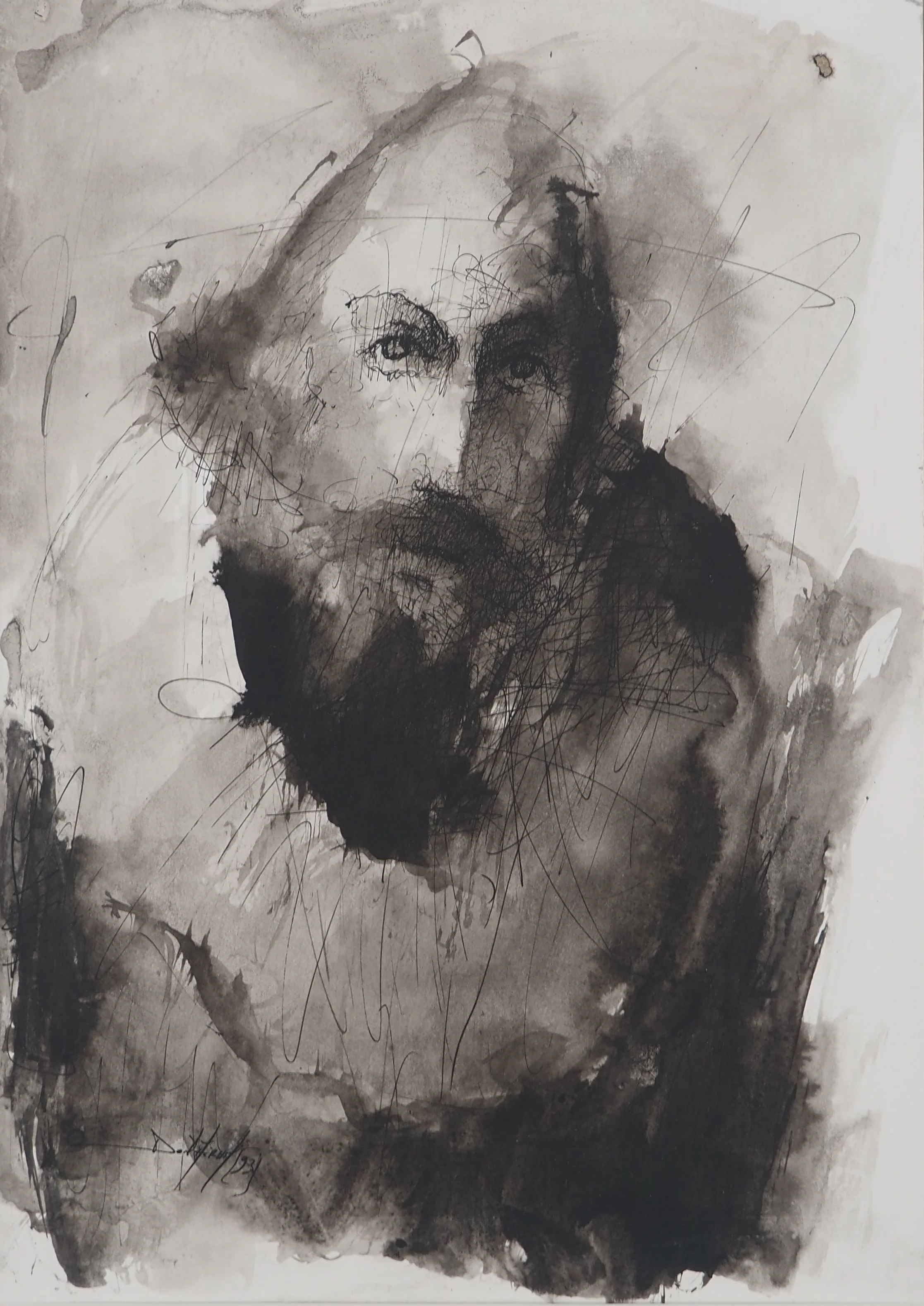 Daniel AIRAM : Homme au regard perçant, Dessin original signé - Image 3