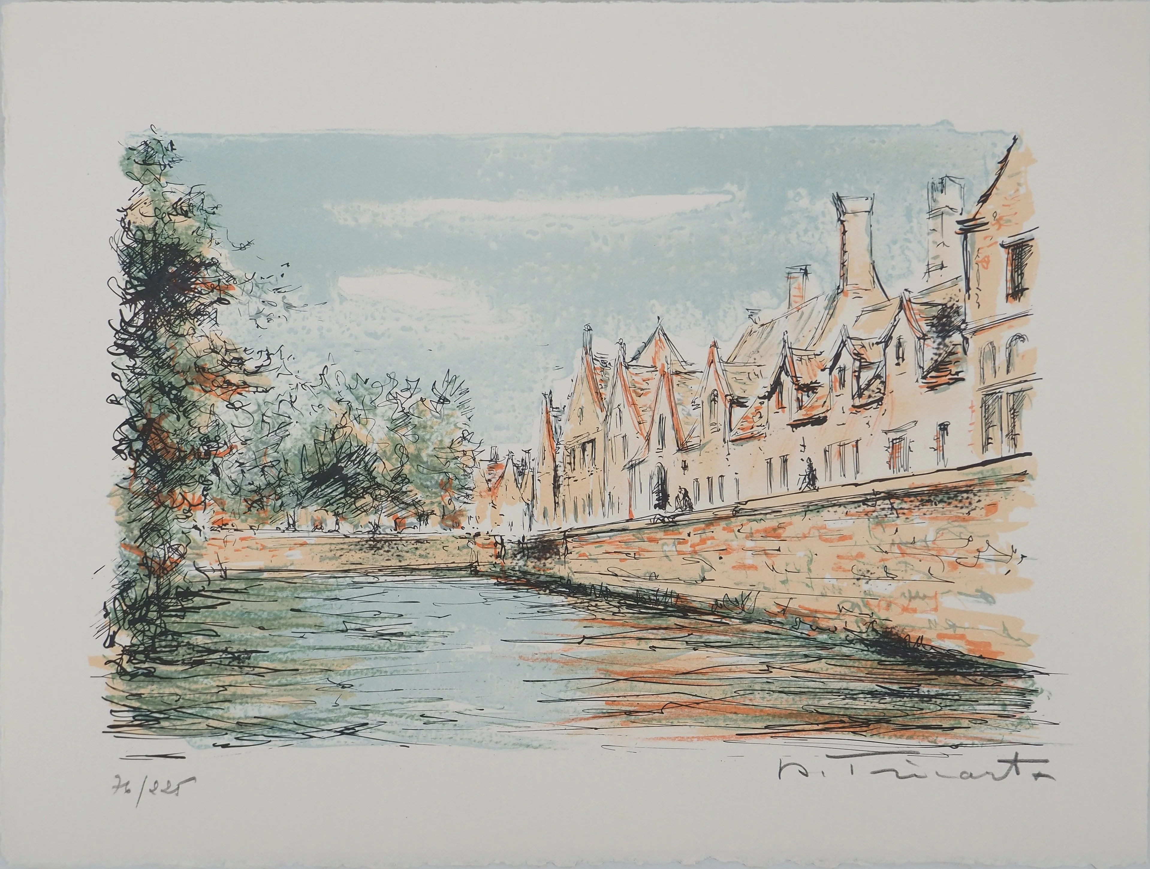 Daniel TRICART : Bruges, Le canal Groenerei, Lithographie originale signée