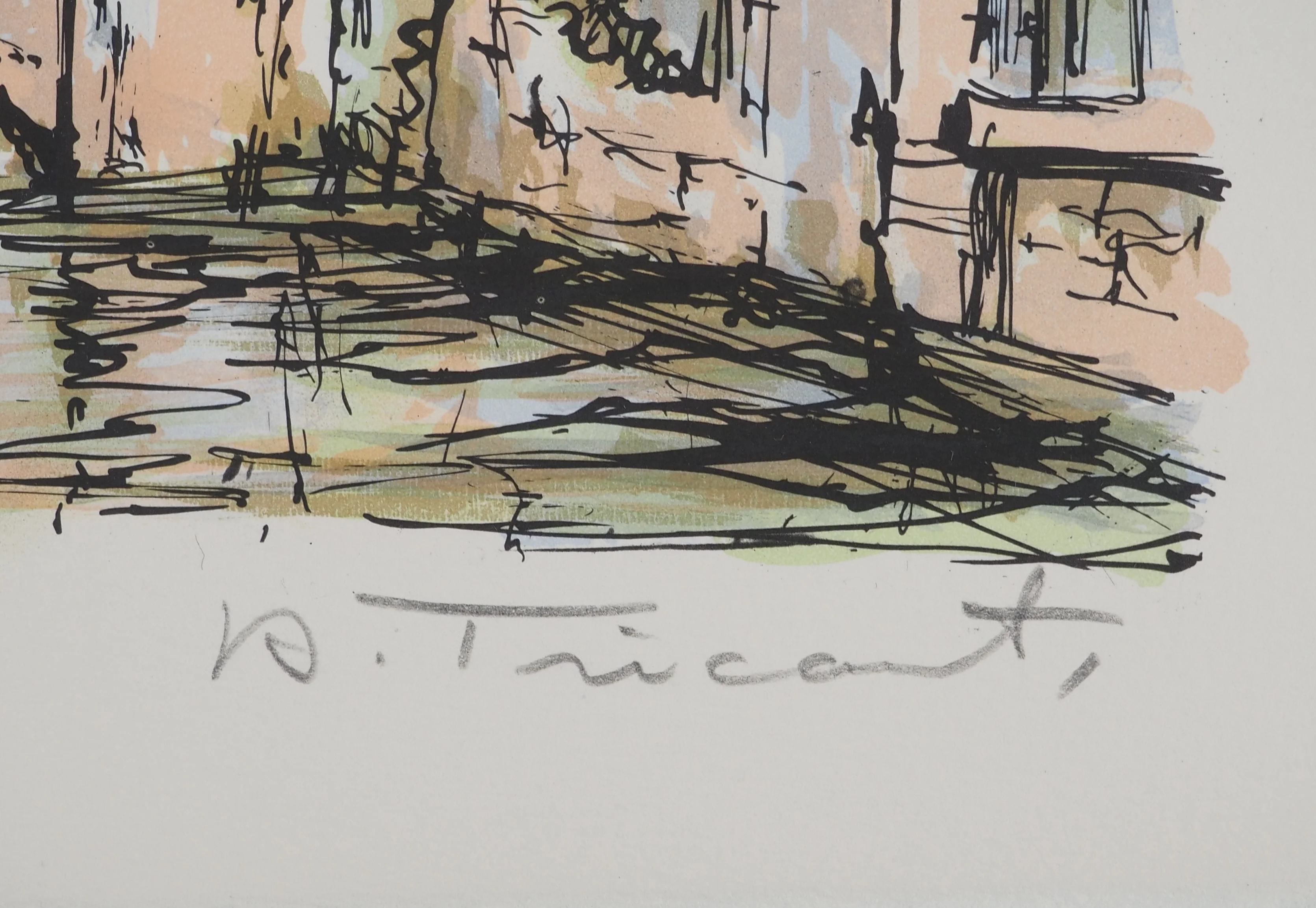 Daniel TRICART : Bruges, Pont au-dessus de l'eau, Lithographie originale signée - Image 2