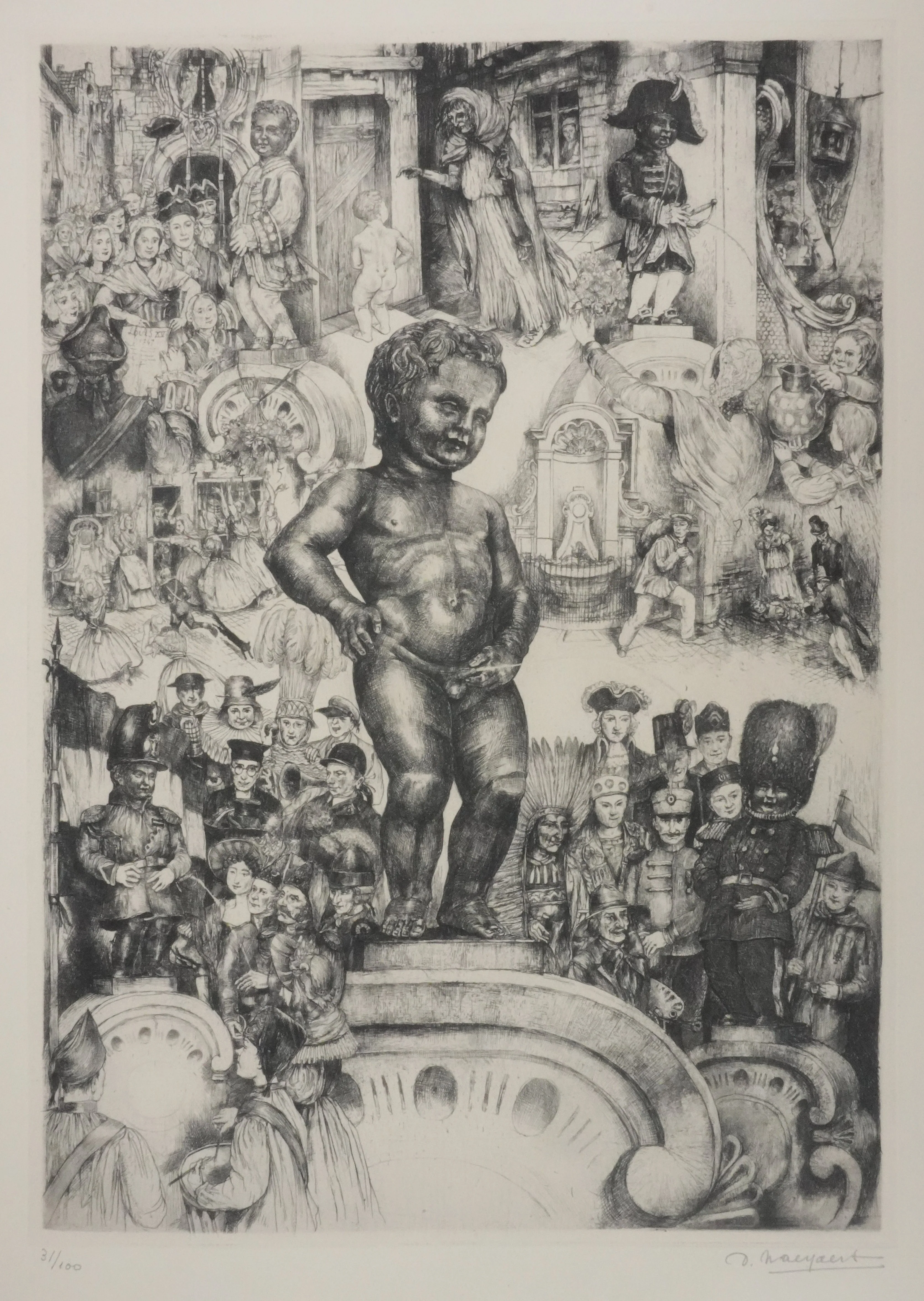 Désiré NAEYAERT : Les différentes incarnations de Manneke Pis, Gravure originale signée - Image 3