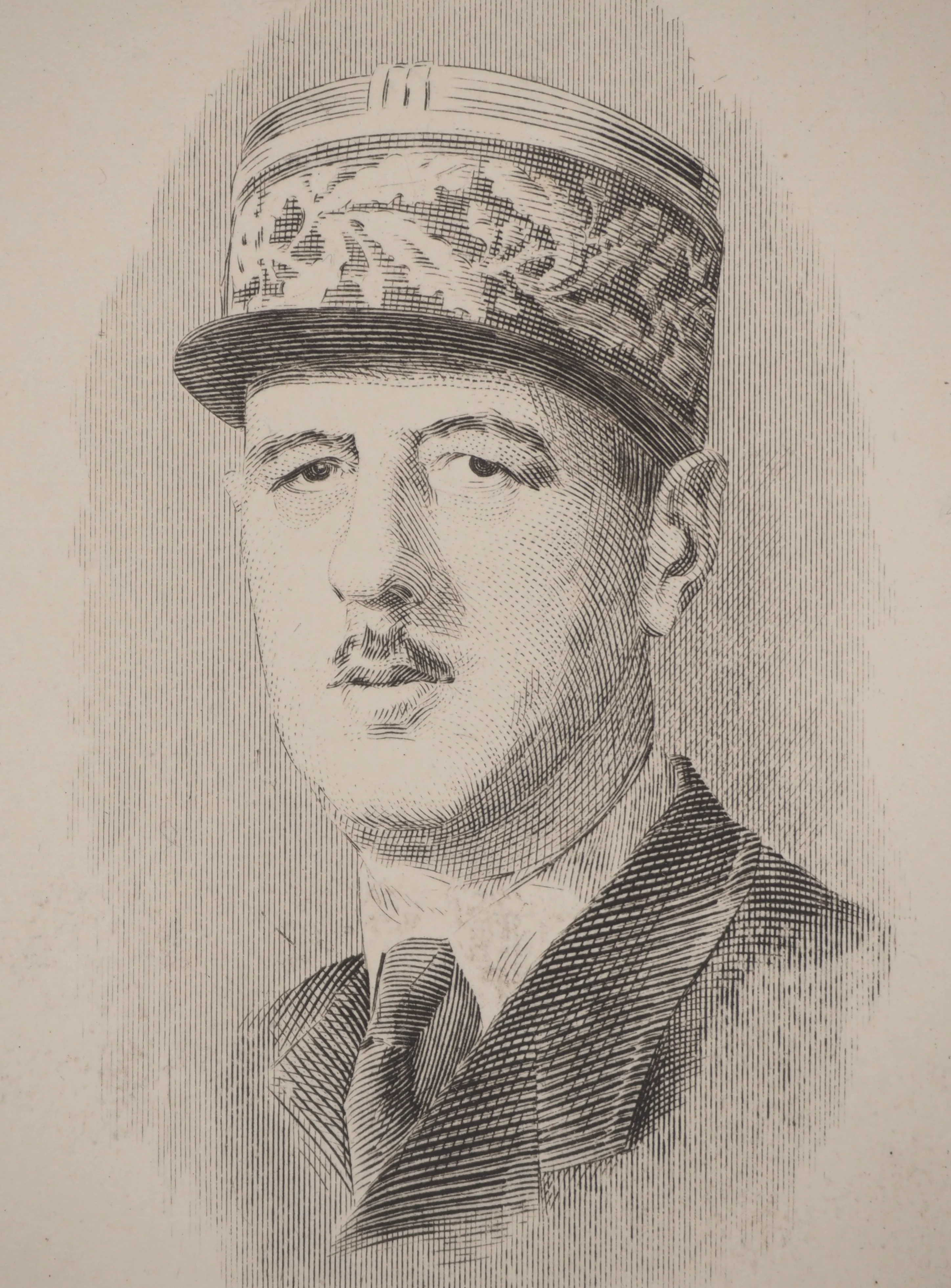 ECOLE XXème siècle : Portrait Charles De Gaulle, Gravure originale - Image 2