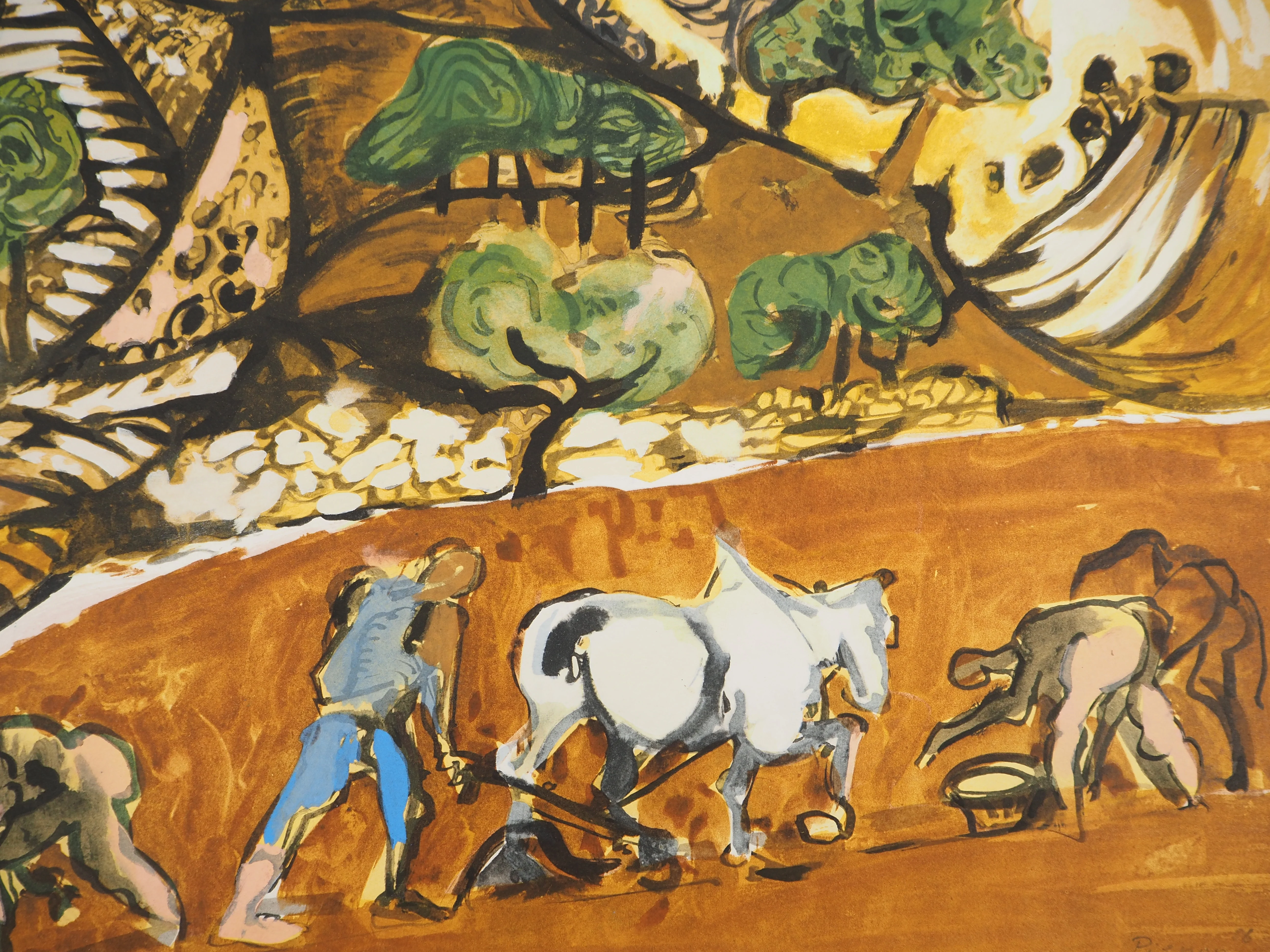 Edouard PIGNON : Le labour à cheval, Lithographie signée - Image 3