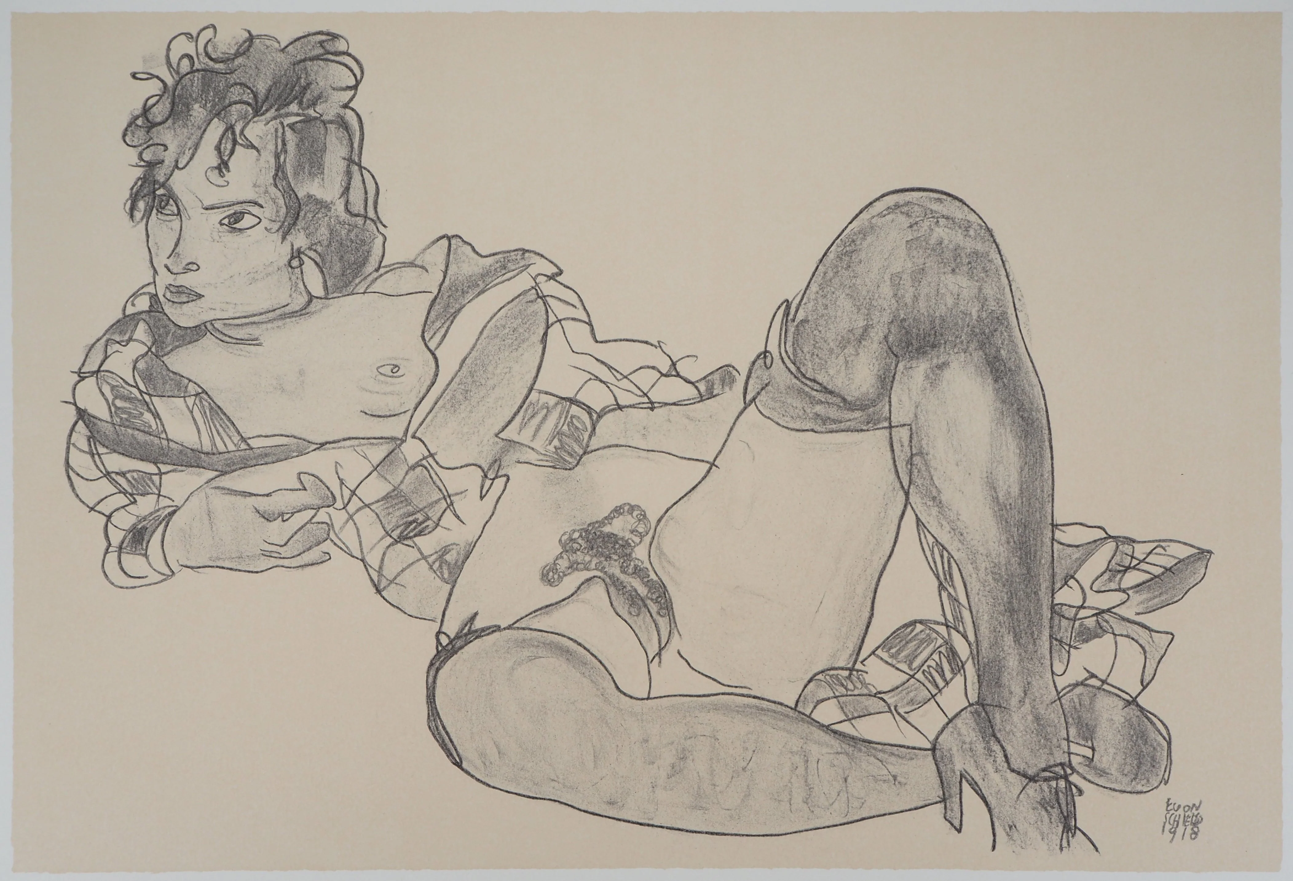Egon SCHIELE : Nu aux jarretelles, Lithographie signée - Image 3