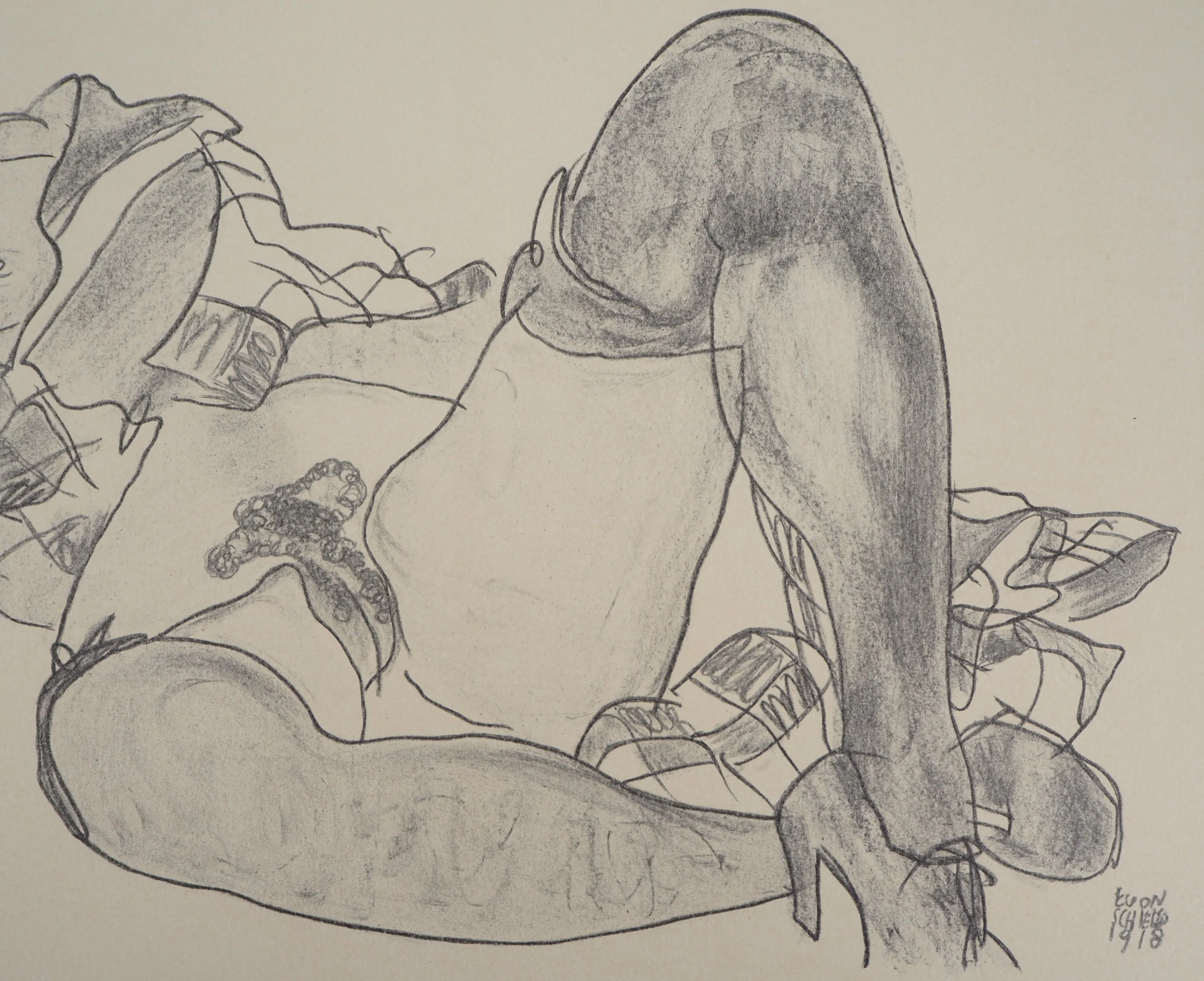 Egon SCHIELE : Nu aux jarretelles, Lithographie signée - Image 5
