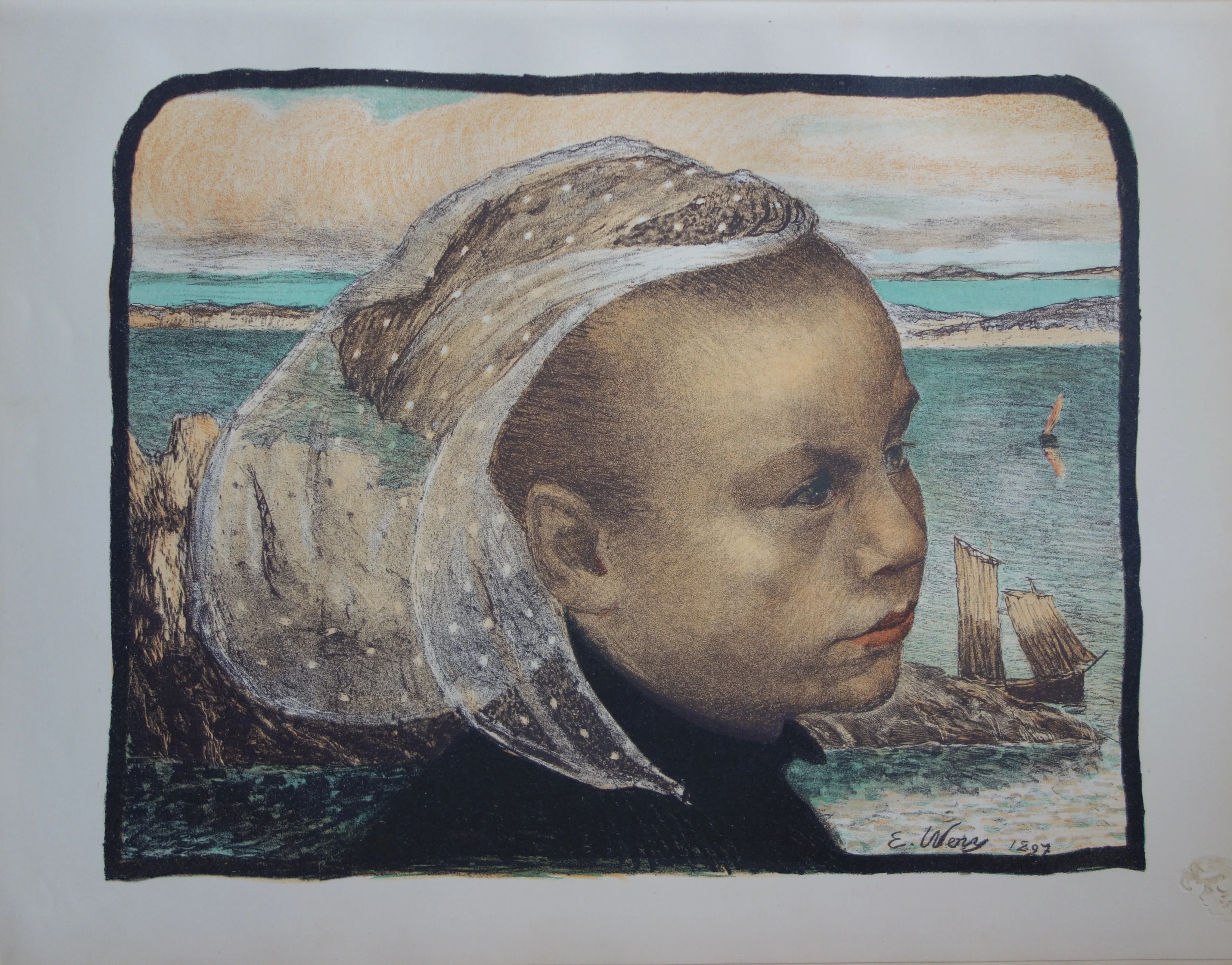 Emile-Auguste WERY : Bretagne, Lithographie originale signée