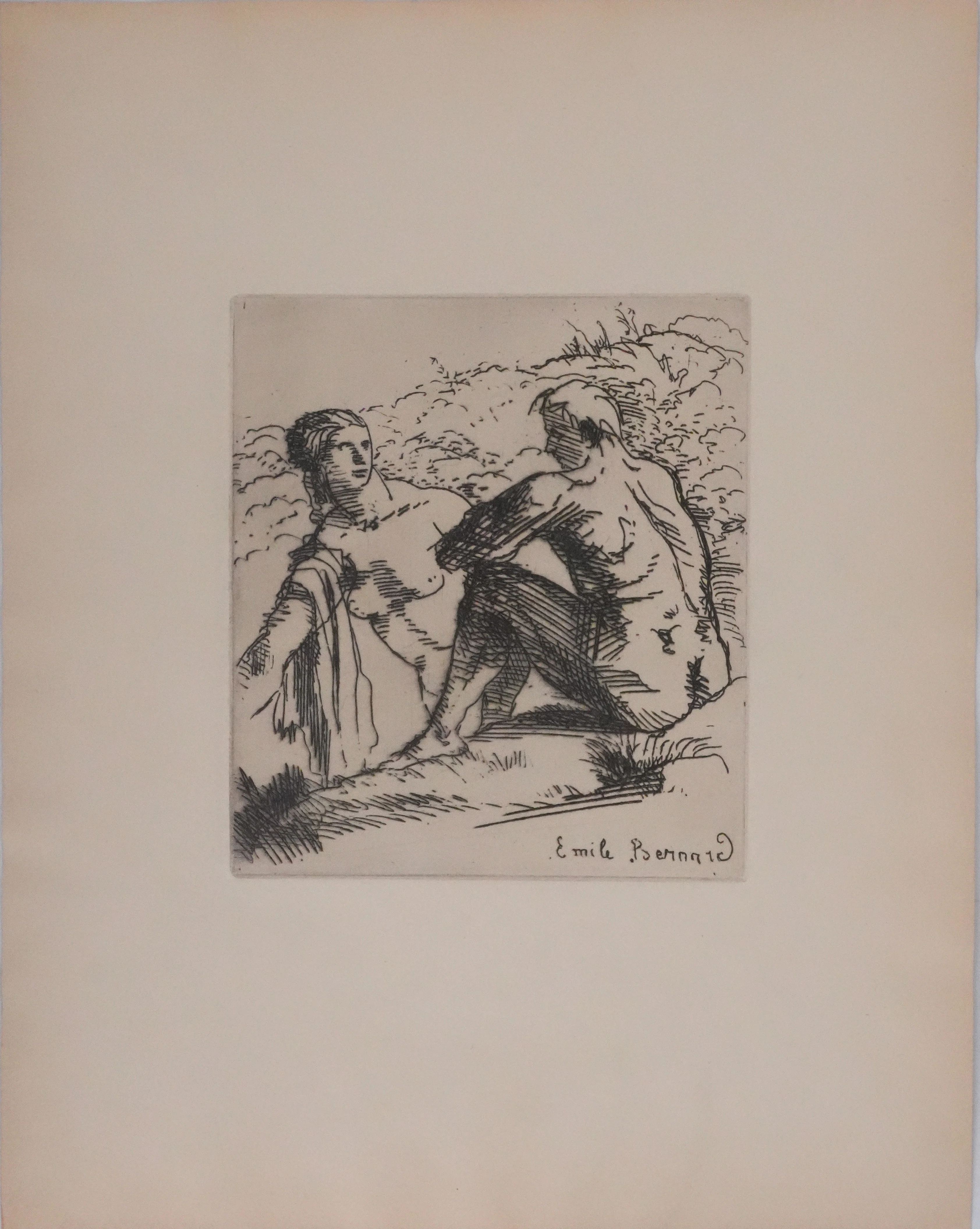 Emile BERNARD : Adam et Eve, Gravure originale signée