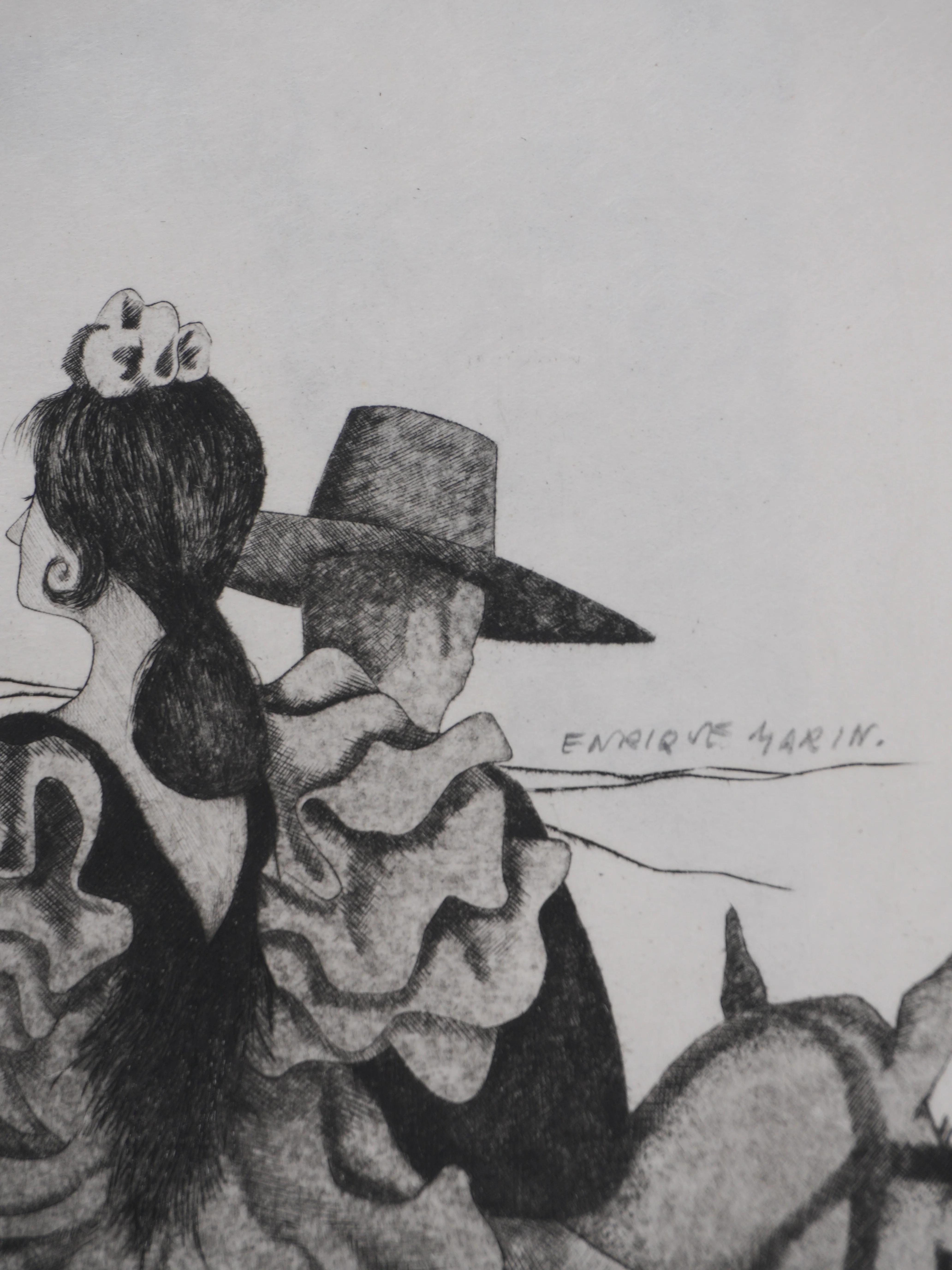 Enrique MARIN MUNOZ : La danseuse de flamenco et sa troupe, Gravure originale signée - Image 3