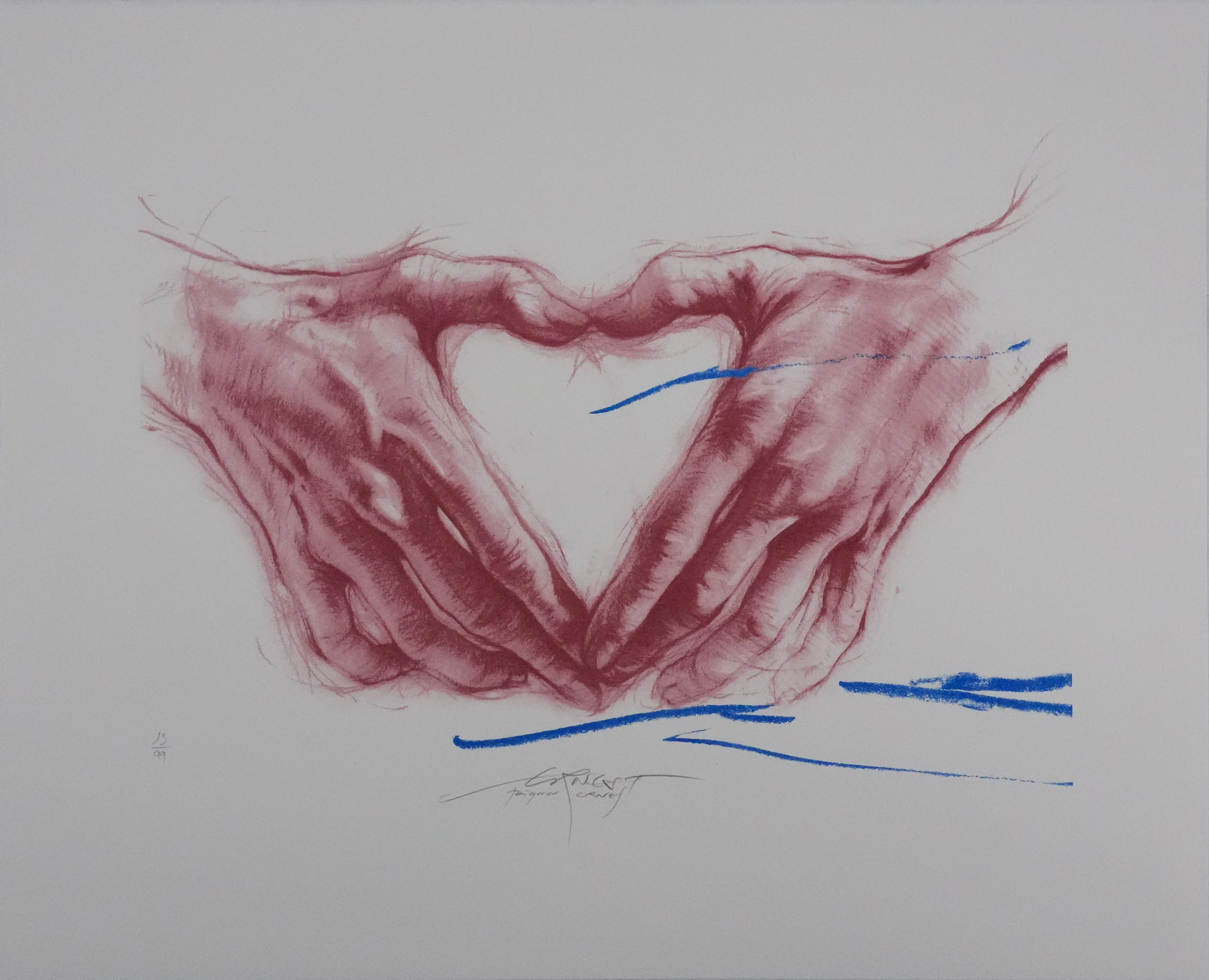 Ernest PIGNON-ERNEST : Le cœur dans les mains, Lithographie originale signée