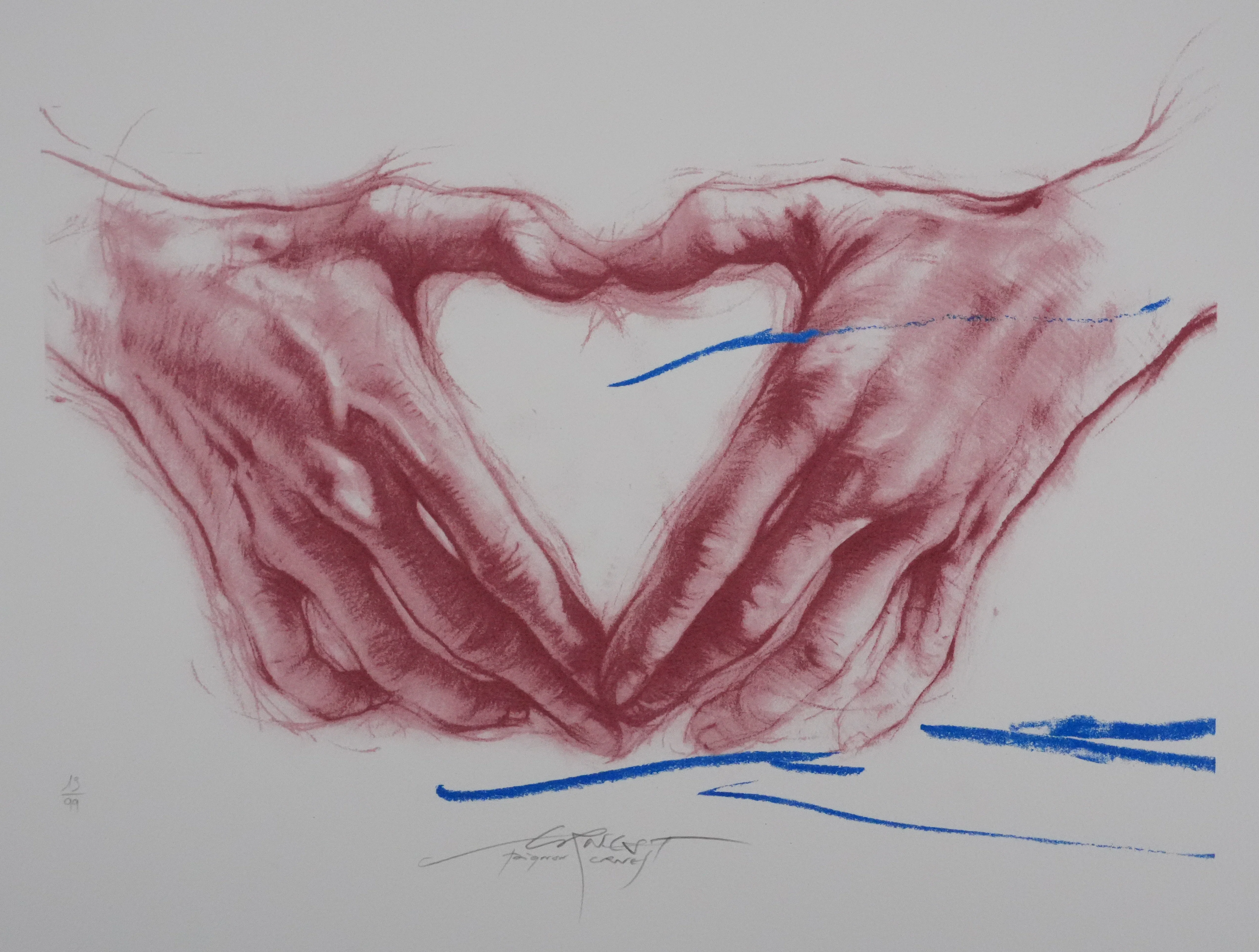 Ernest PIGNON-ERNEST : Le cœur dans les mains, Lithographie originale signée - Image 3