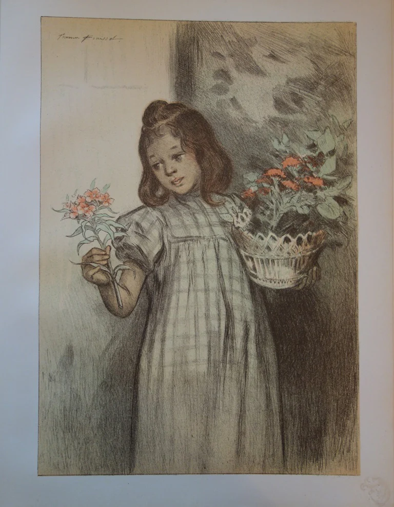 Firmin BOUISSET : La petite marchande de fleurs, Lithographie originale signée