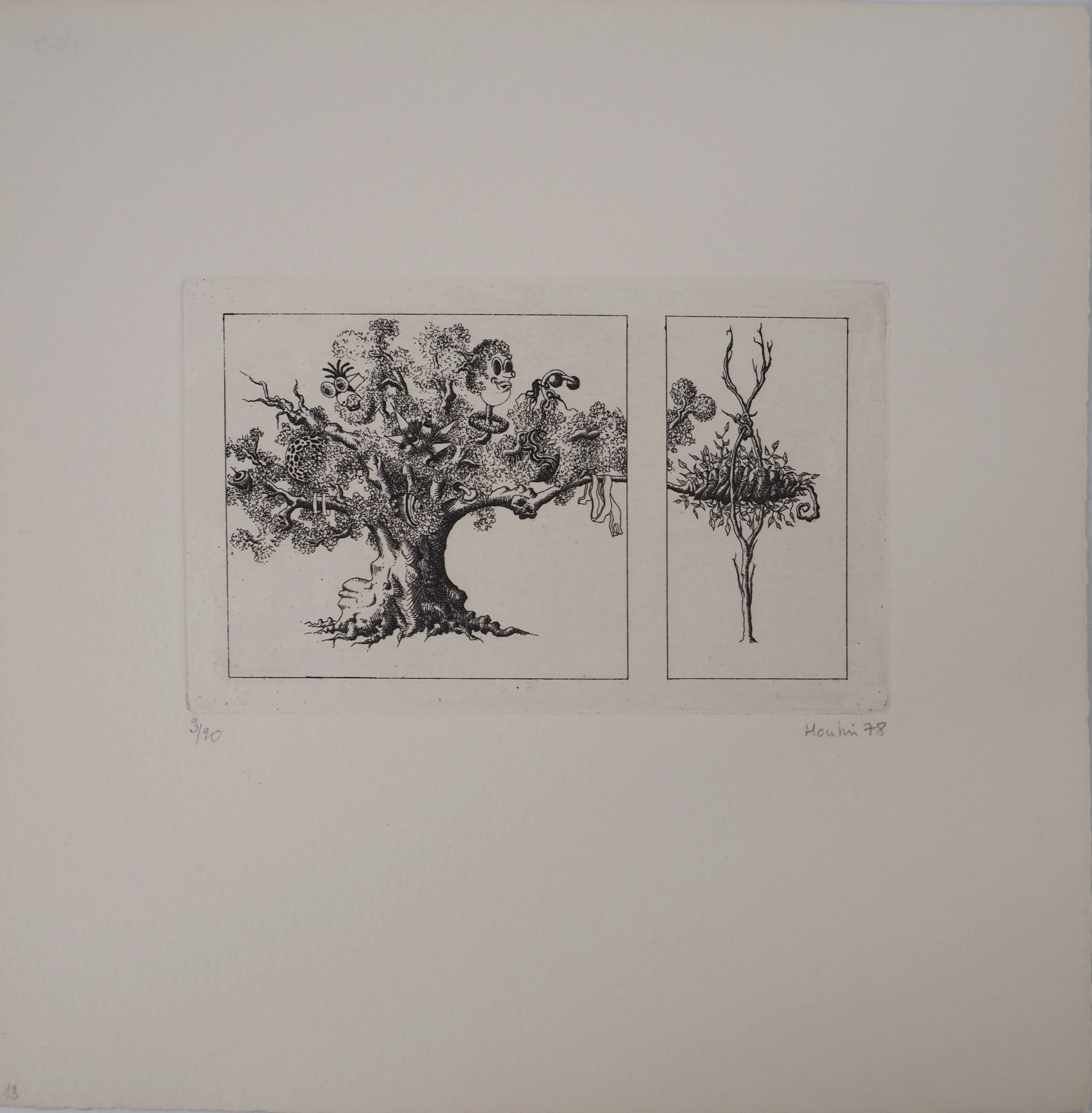 François HOUTIN : Arbre imaginaire, Gravure originale signée