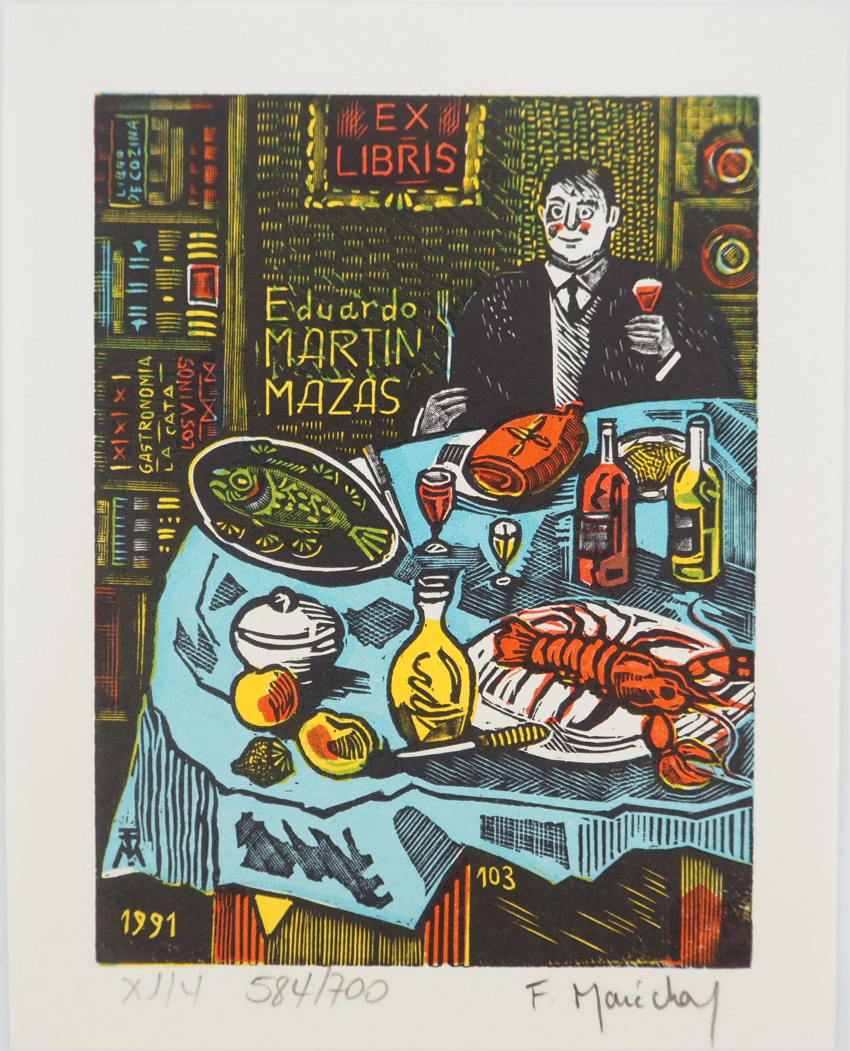 François MARECHAL : La bonne table au homard, Gravure originale signée