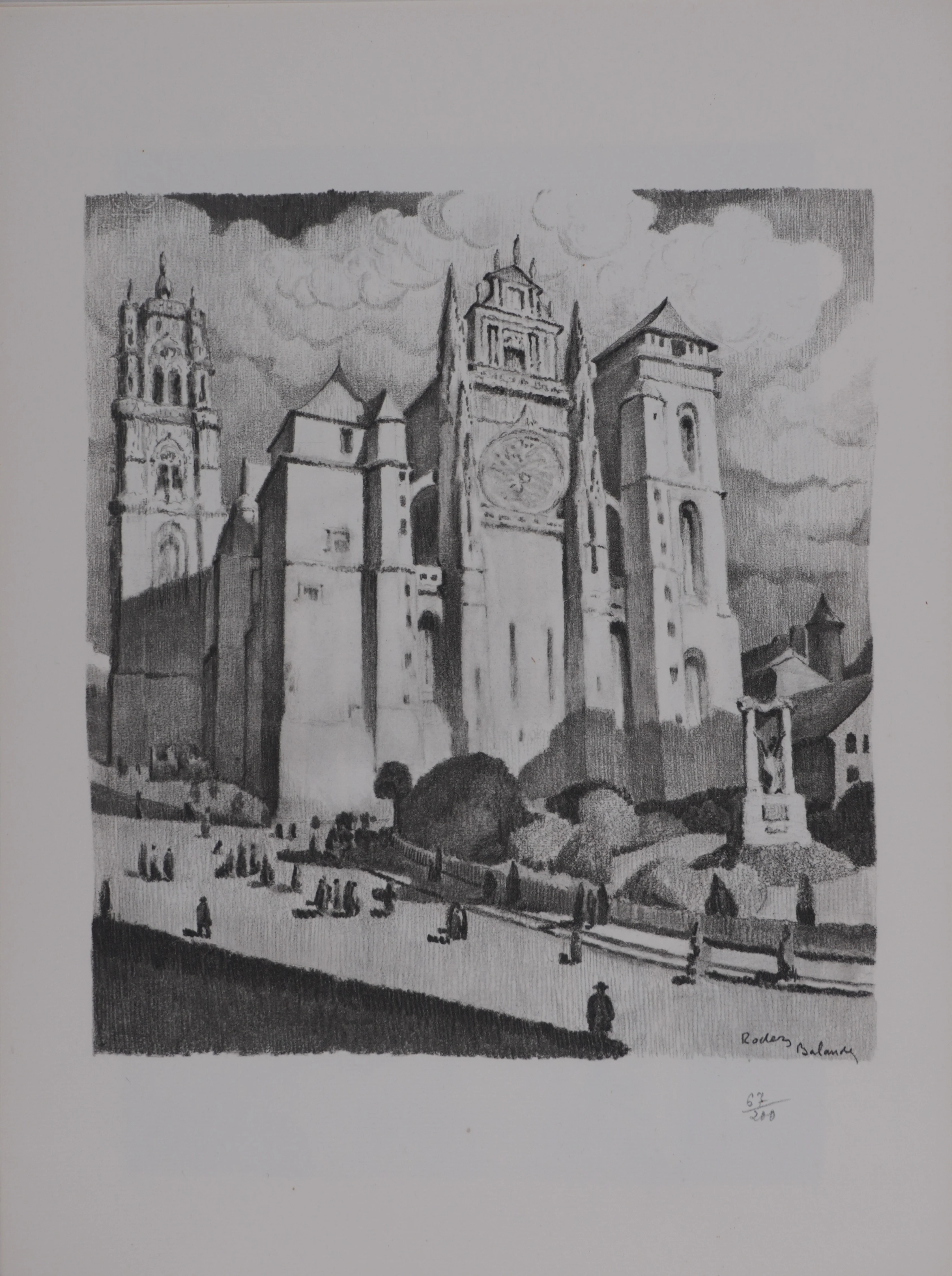 Gaston BALANDE : Cathédrales, Rodez, Lithographie originale signée