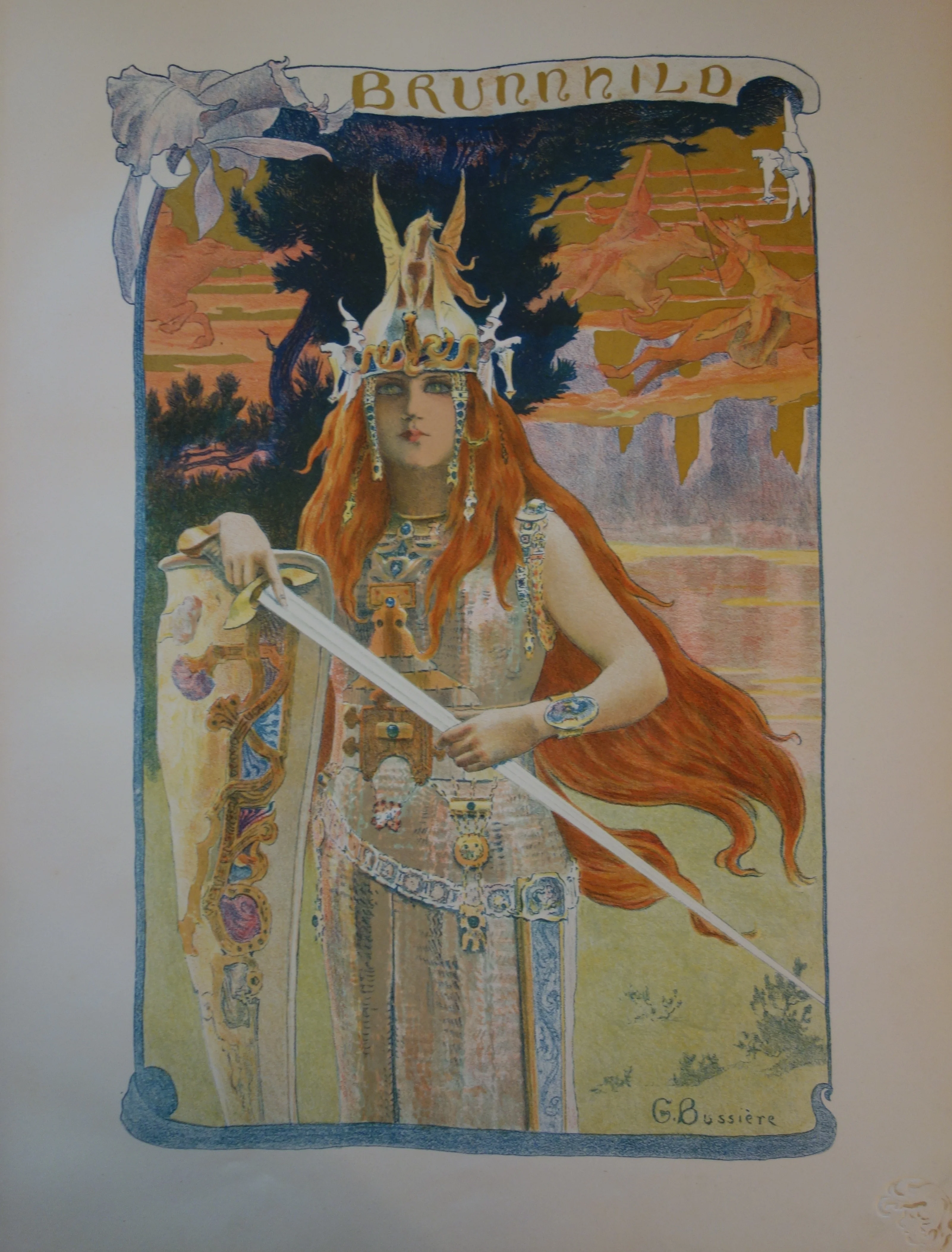 Gaston BUSSIERE : Wagner, la walkyrie Brunehilde, Lithographie originale signée