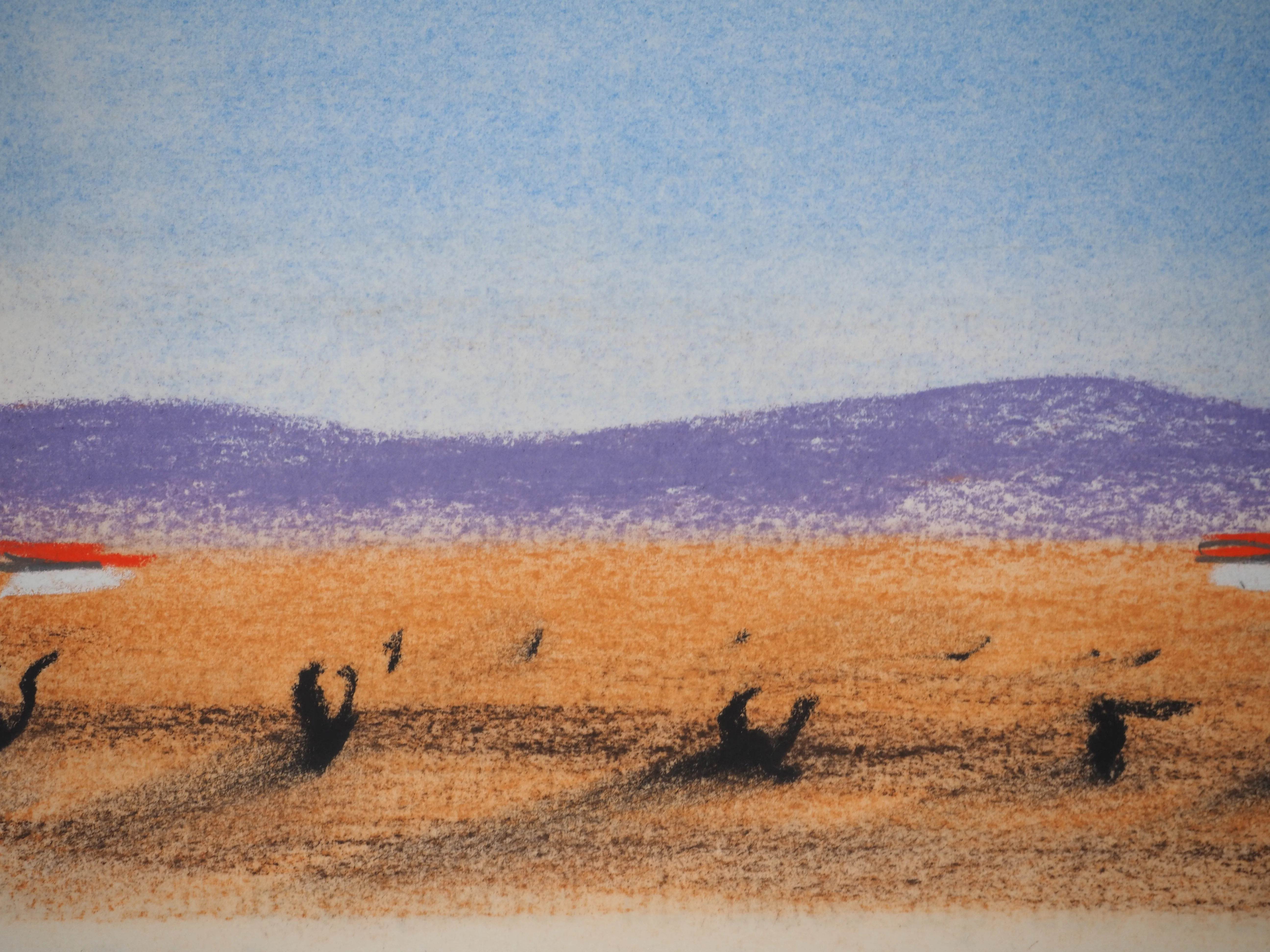 Georges LAPORTE : Paysage violet, Dessin original au pastel signé - Image 5