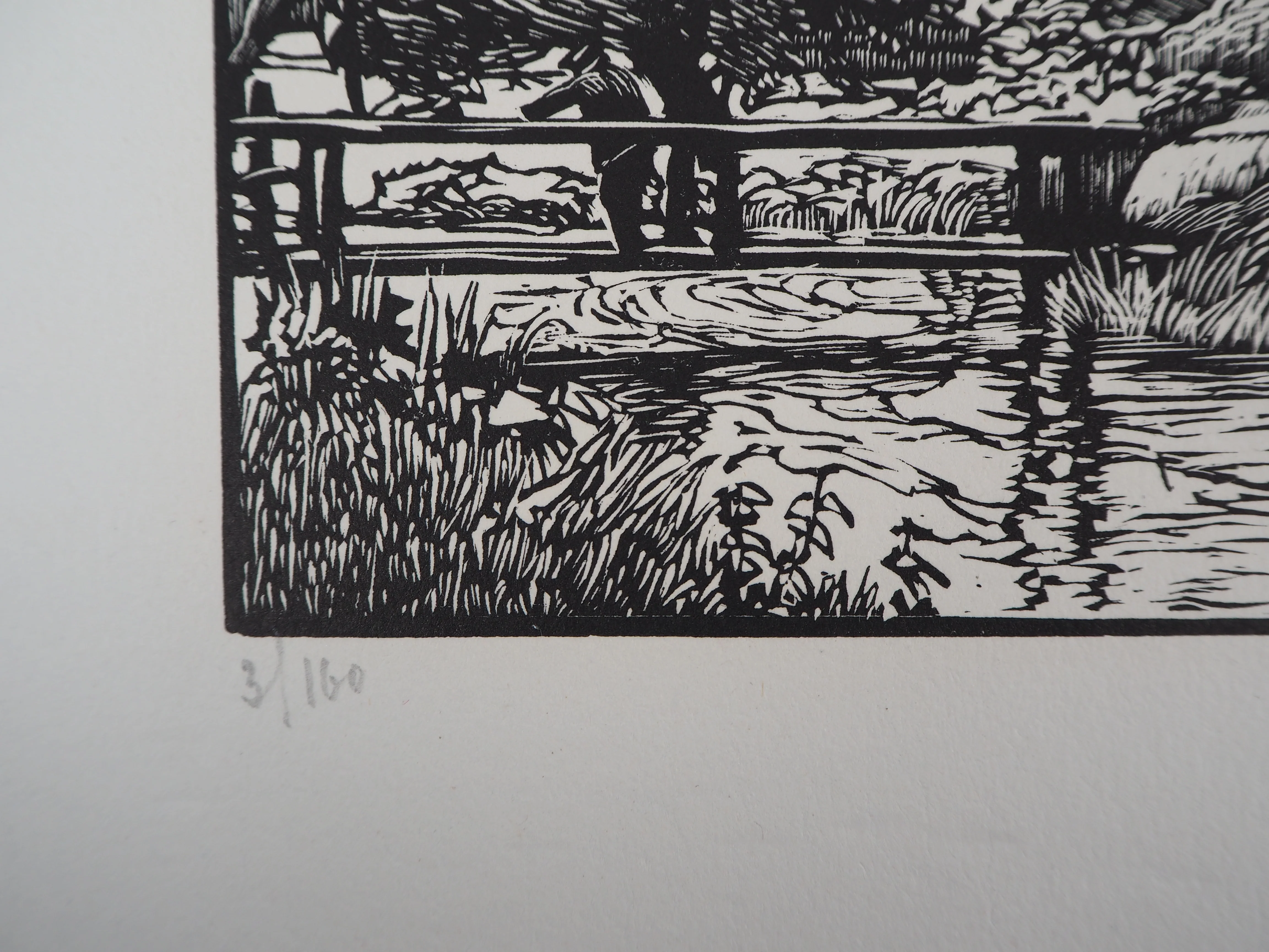 Georges LE MEILLEUR : Le moulin de la Fontelaye, Gravure sur bois originale signée - Image 2