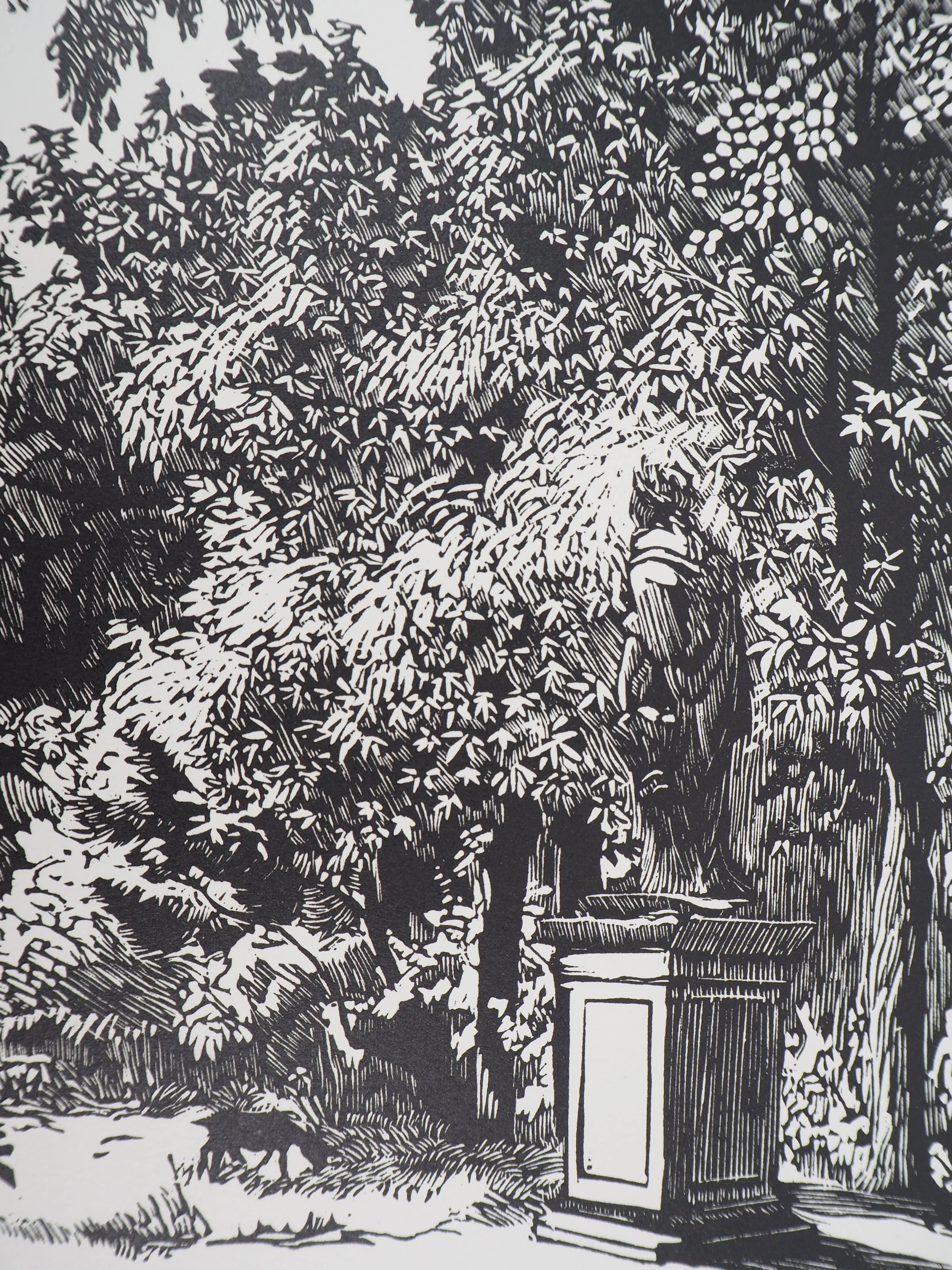 Georges LE MEILLEUR : Parc aux statues antiques, Gravure sur bois originale signée - Image 3