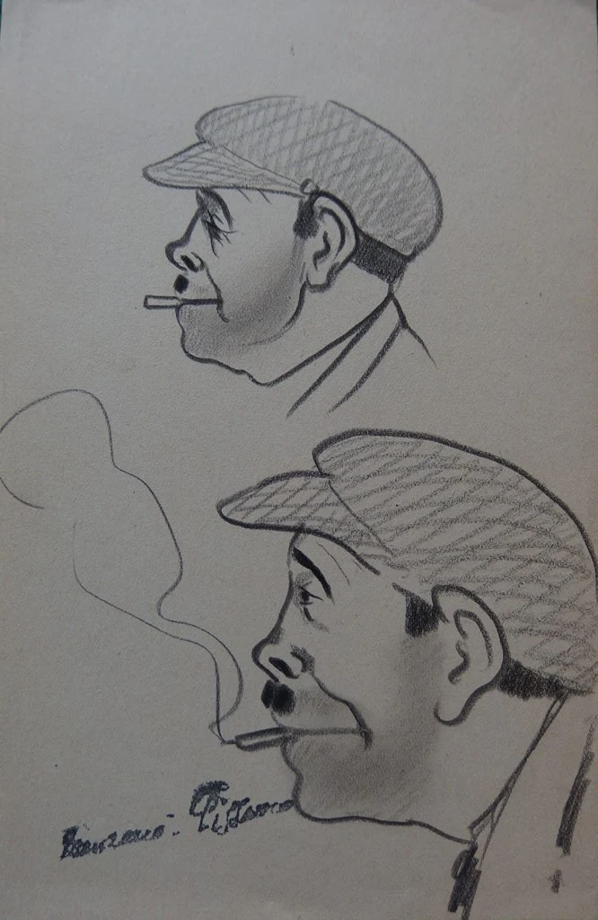 Georges MANZANA-PISSARRO : Trois hommes de profil, Dessin original signé - Image 4