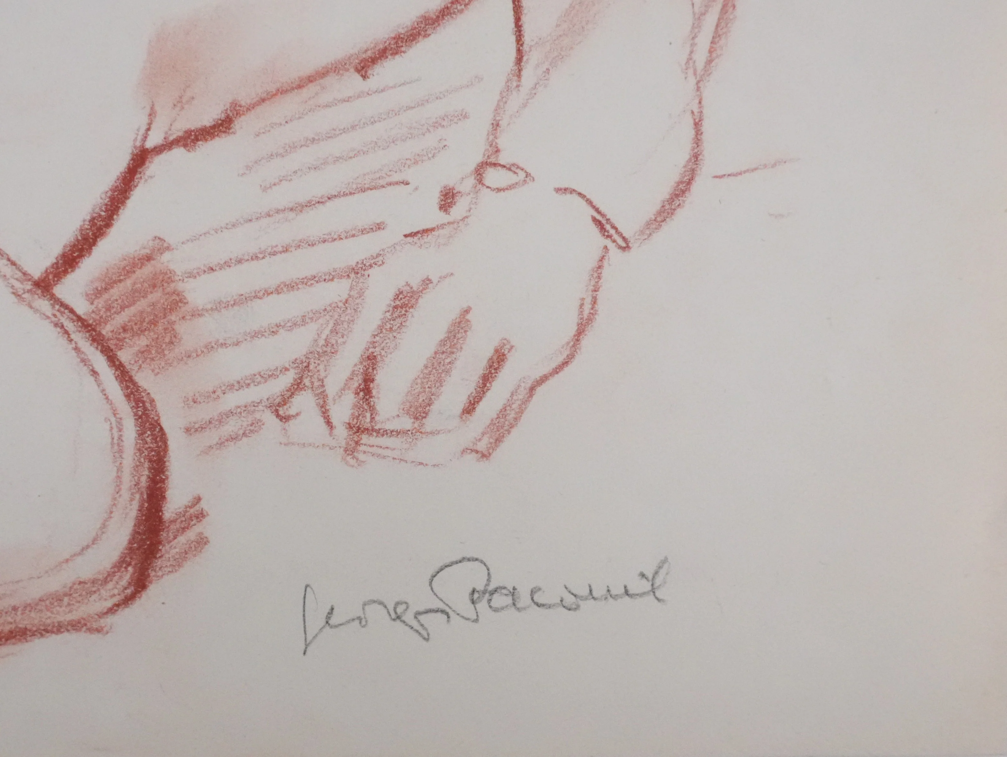 Georges PACOUIL : Allongée sur le lit en rouge, Dessin original signé - Image 2