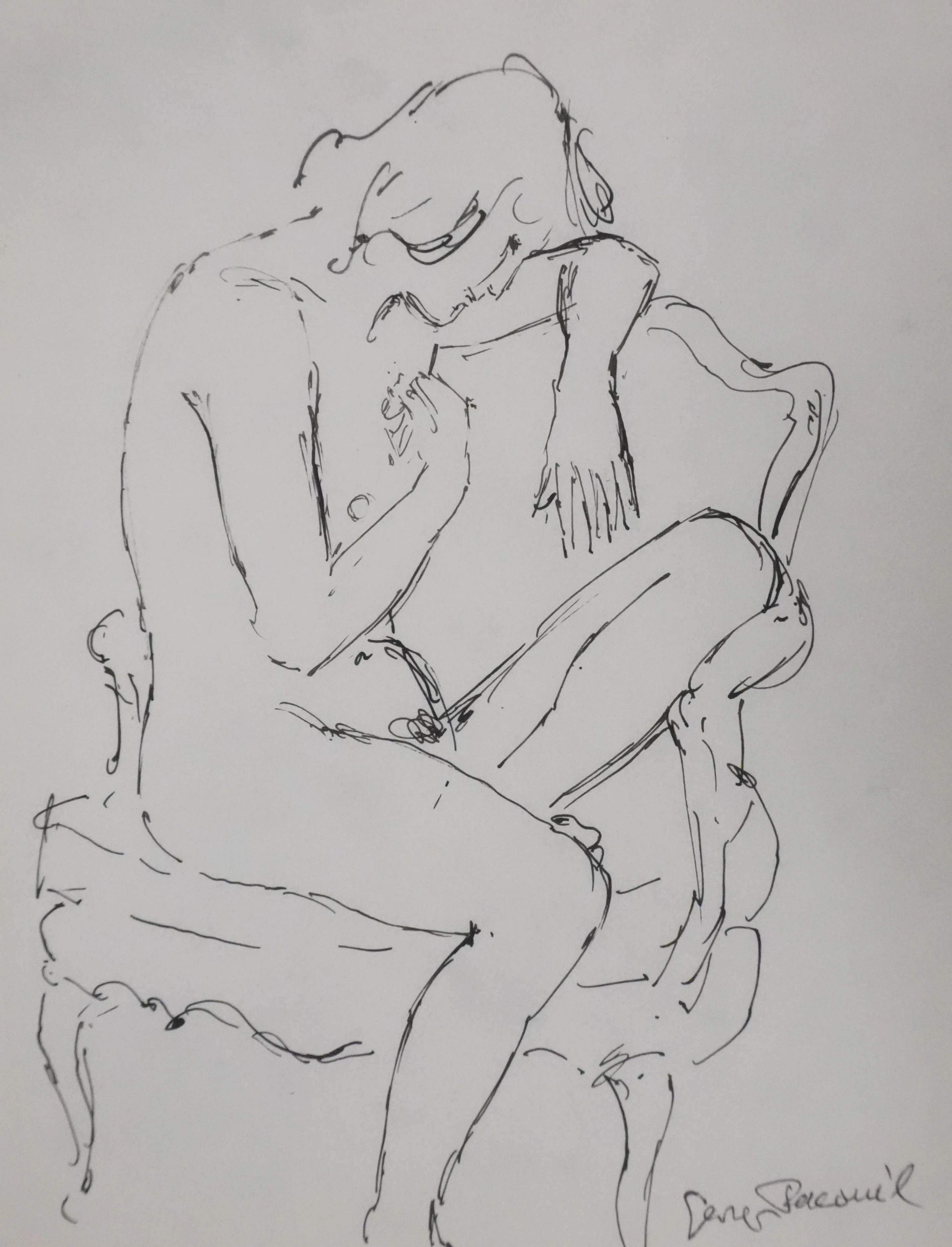 Georges PACOUIL : Assise et pensive, Dessin original signé - Image 3