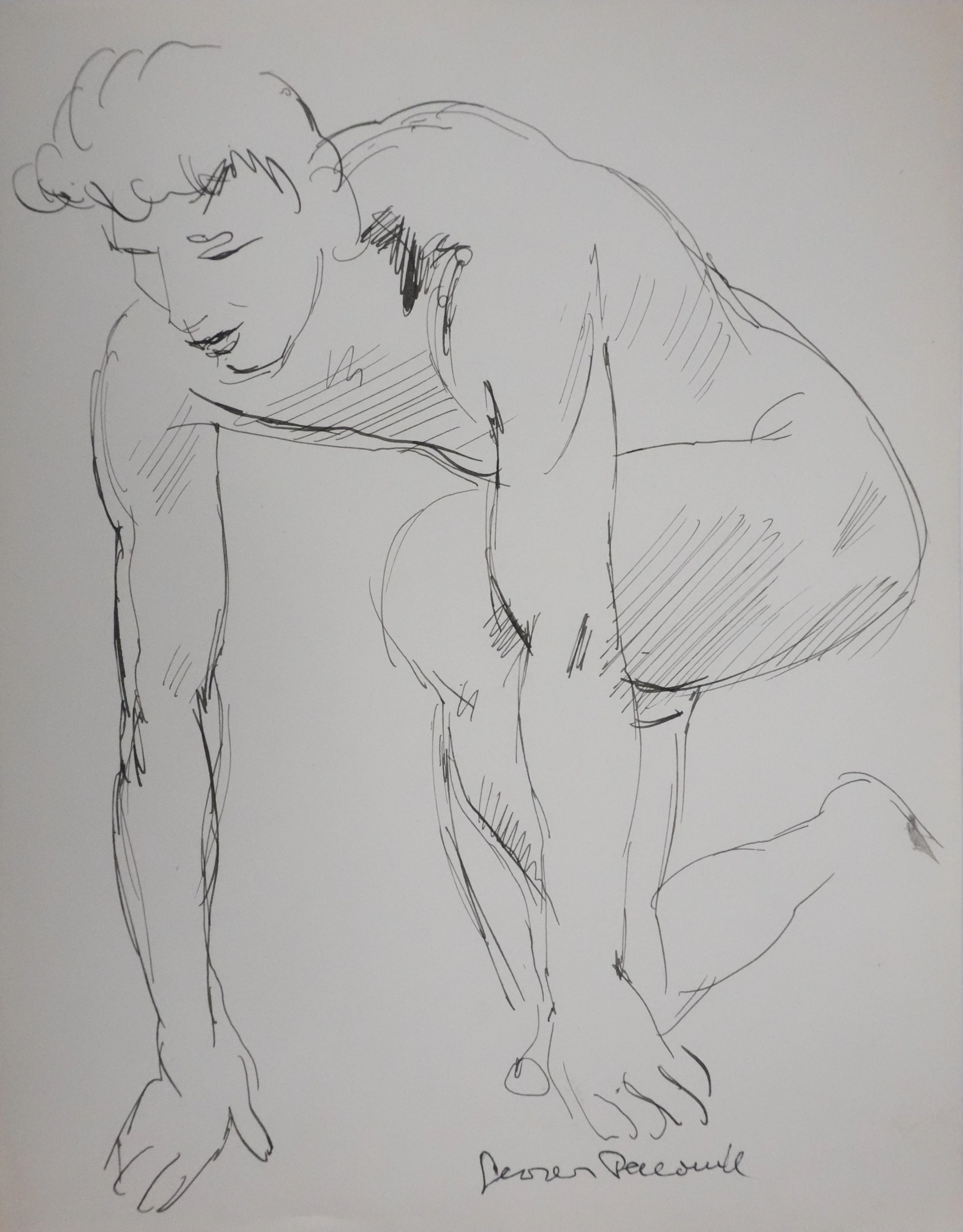 Georges PACOUIL : Homme sur le départ, Dessin original signé