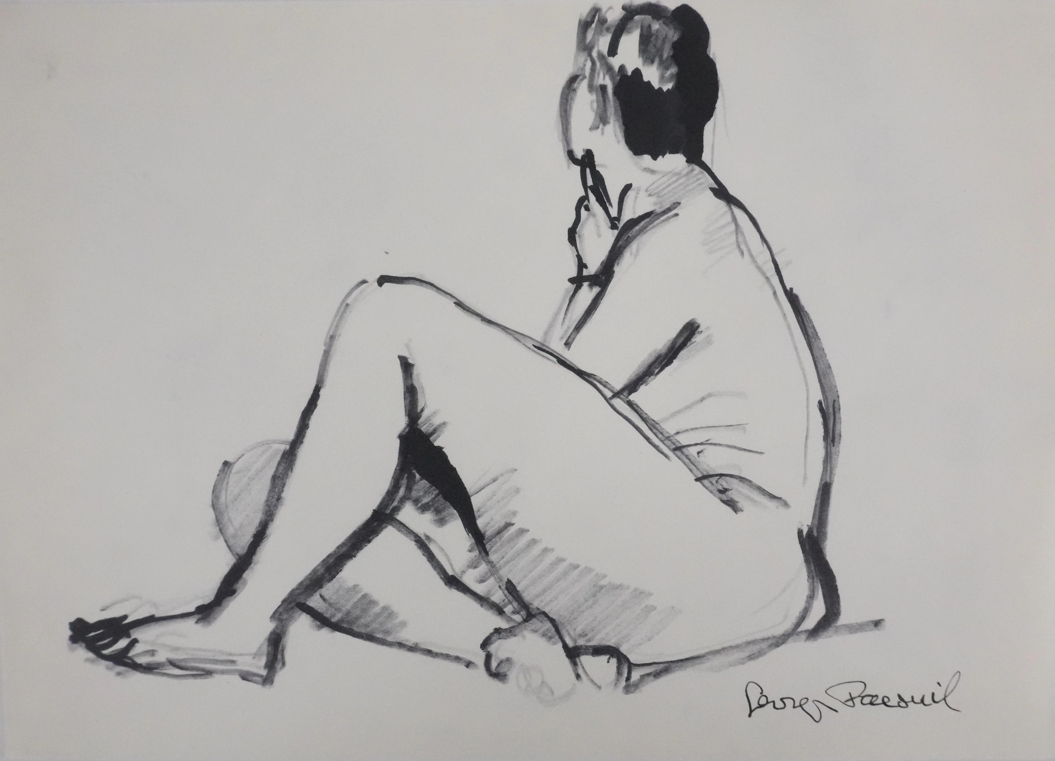 Georges PACOUIL : Courbure nue, Dessin original signé