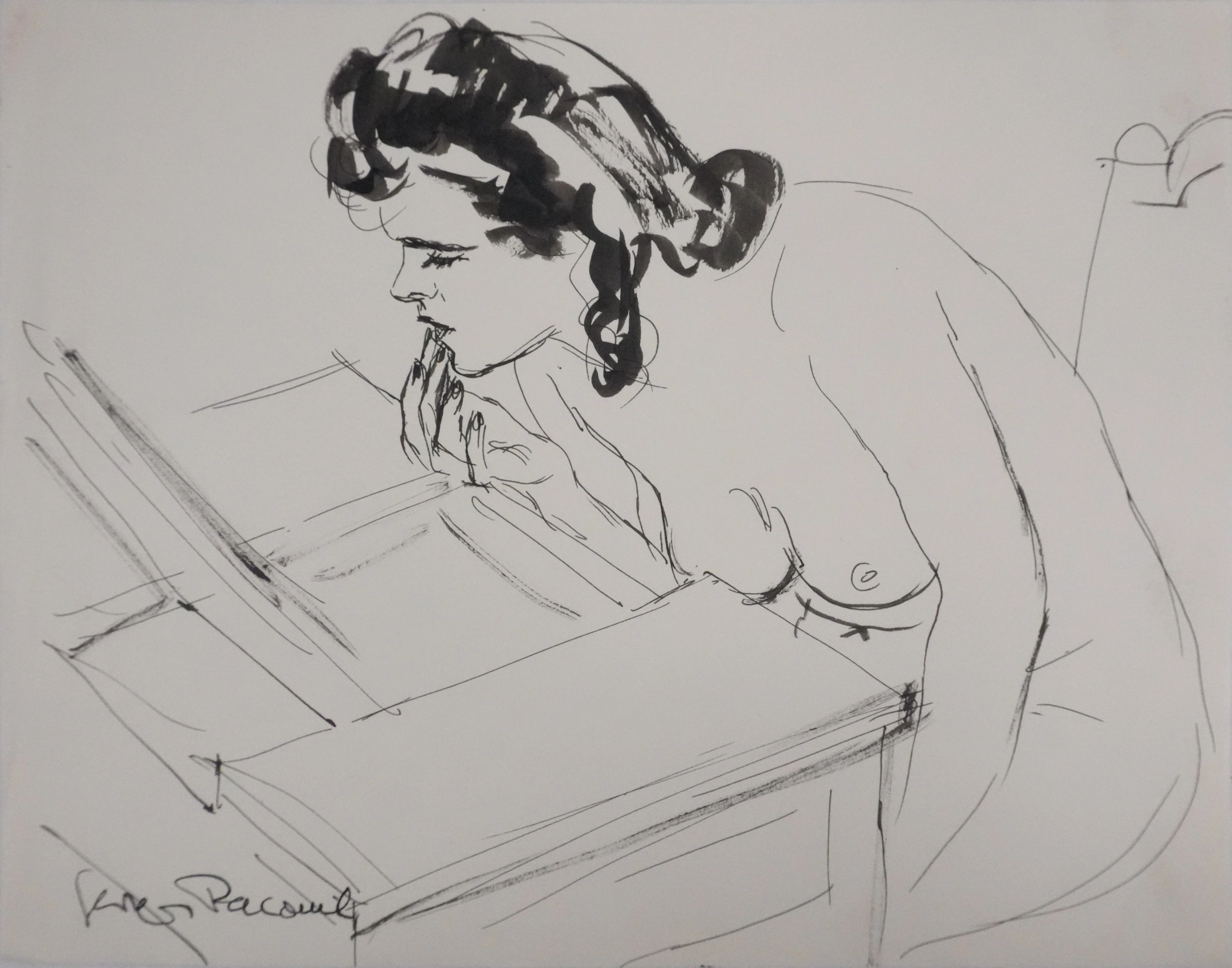 Georges PACOUIL : Pause maquillage, Dessin original signé