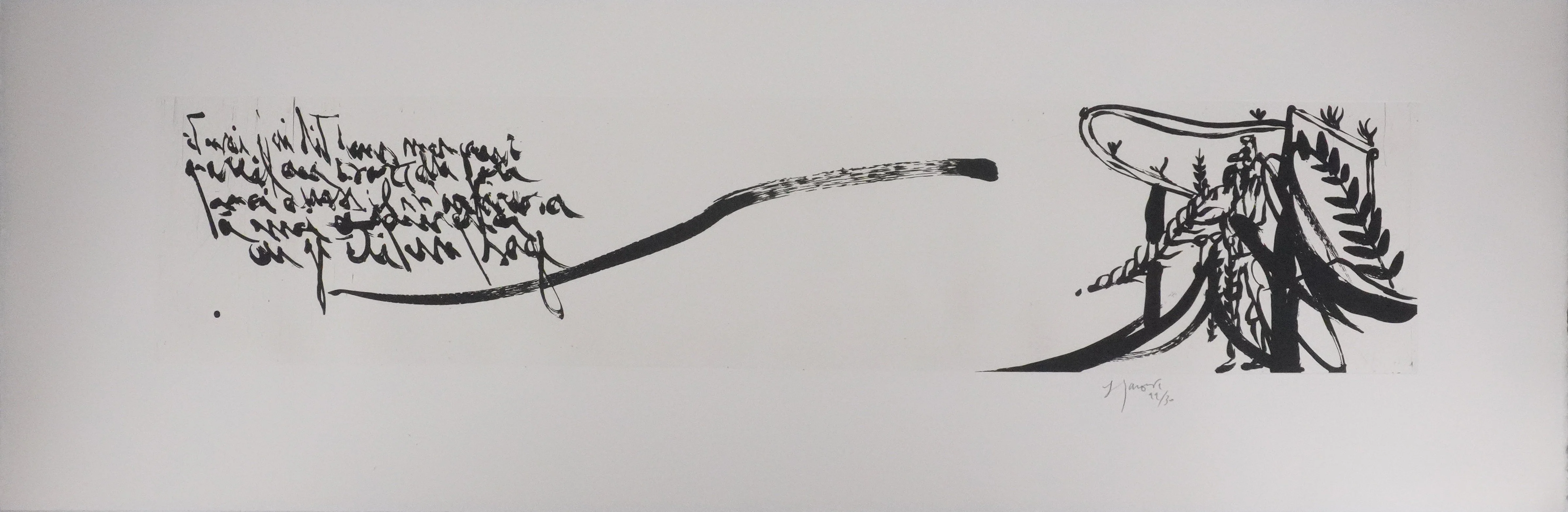 Gérard GAROUSTE : Composition aux lauriers, Gravure originale signée
