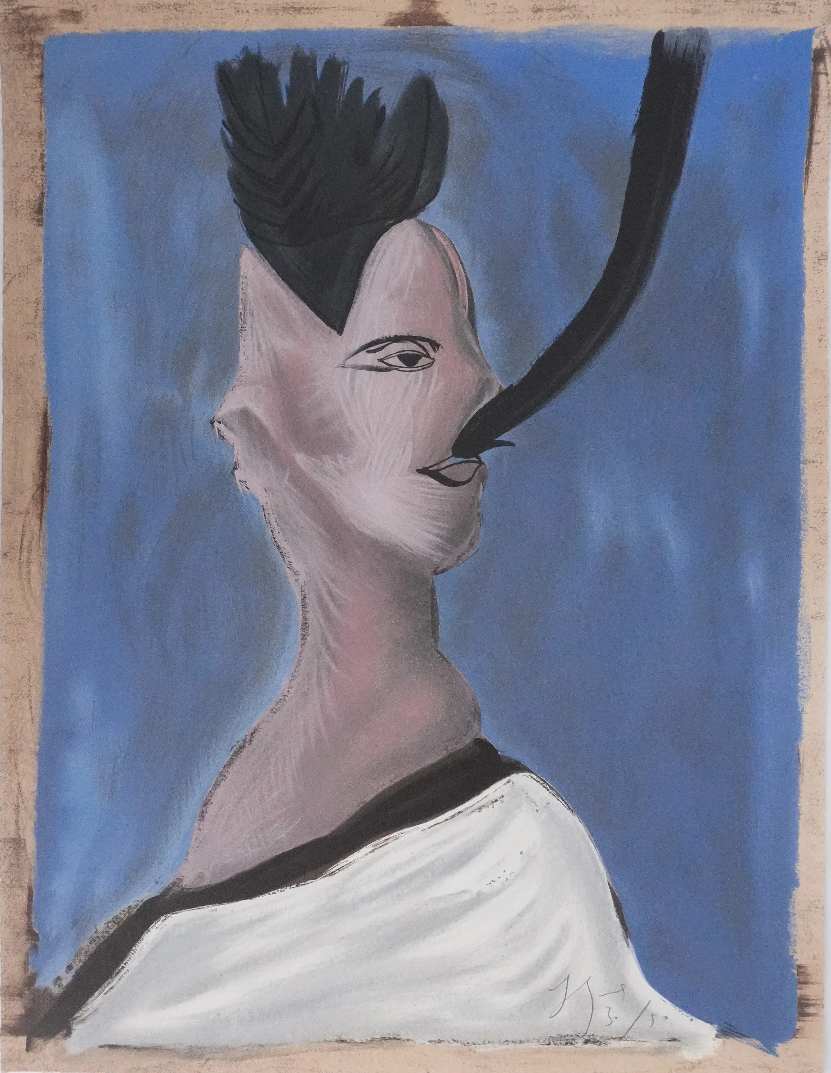Gérard GAROUSTE : Portrait abstrait, Lithographie originale signée