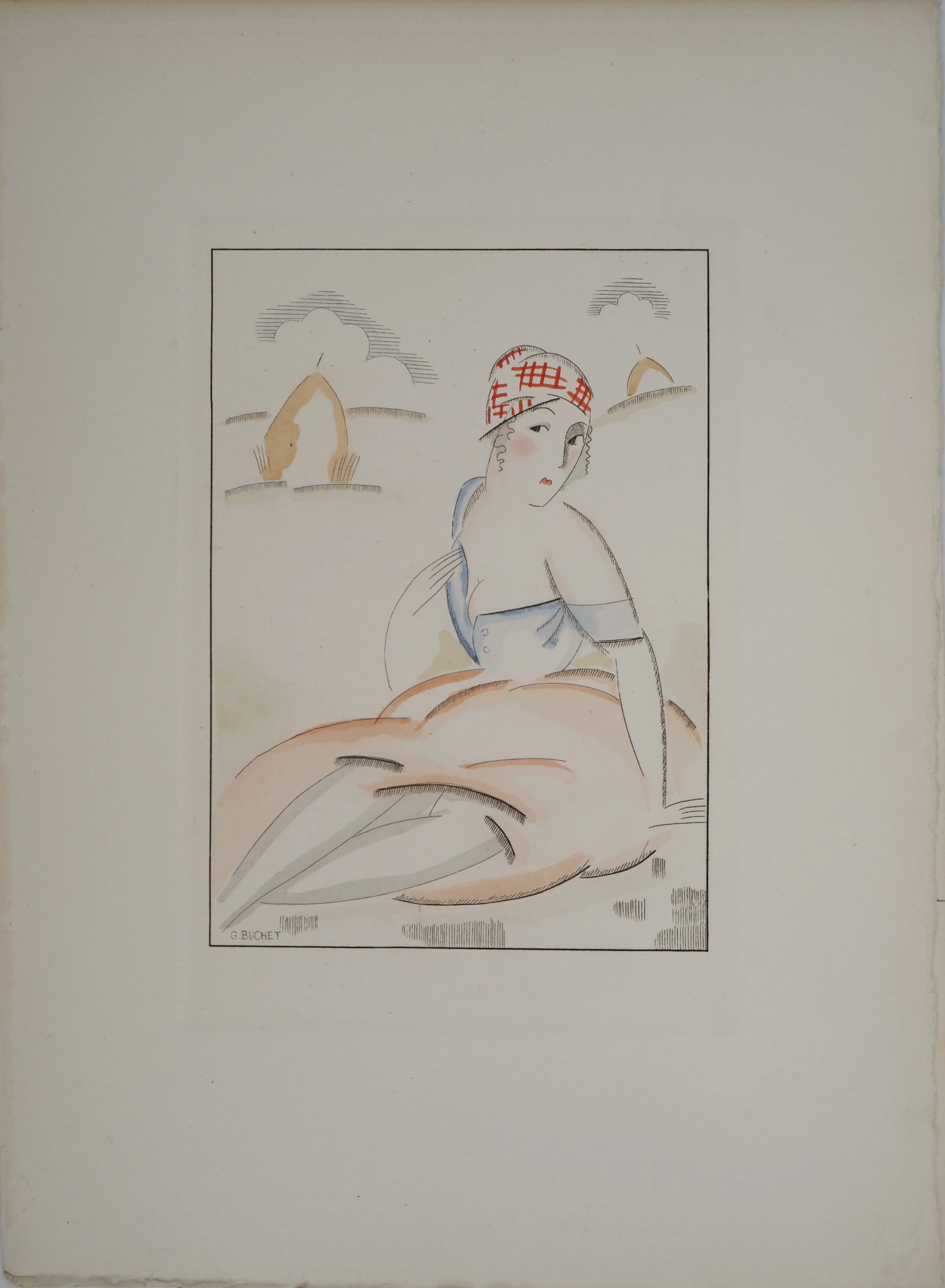 Gustave BUCHET : La fermière après la moisson, Gravure originale et pochoir signée - Image 3