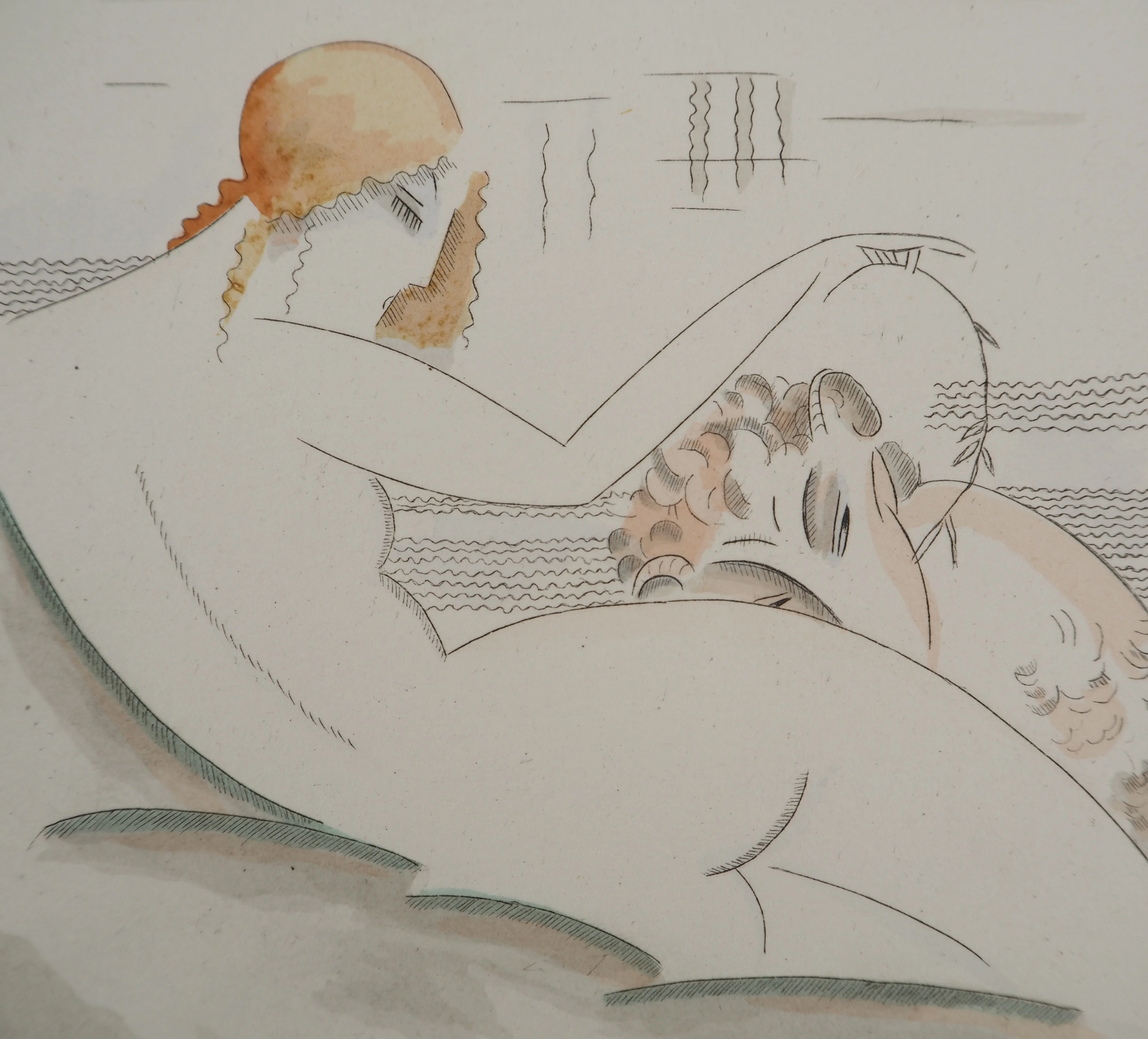Gustave BUCHET : Les baigneuses antiques, Gravure originale et pochoir signée - Image 4
