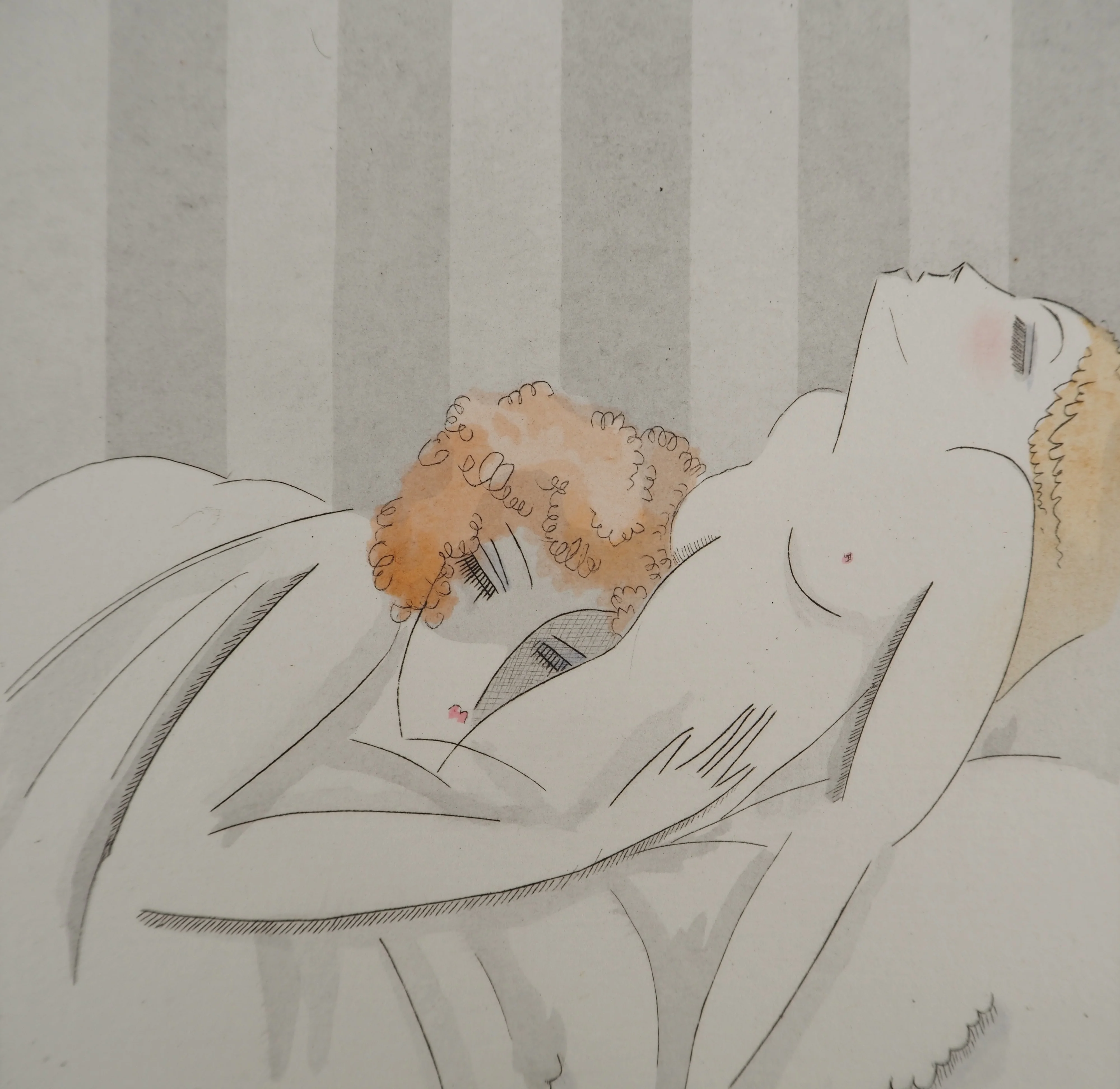 Gustave BUCHET : Les pensionnaires, Gravure originale et pochoir signée - Image 4
