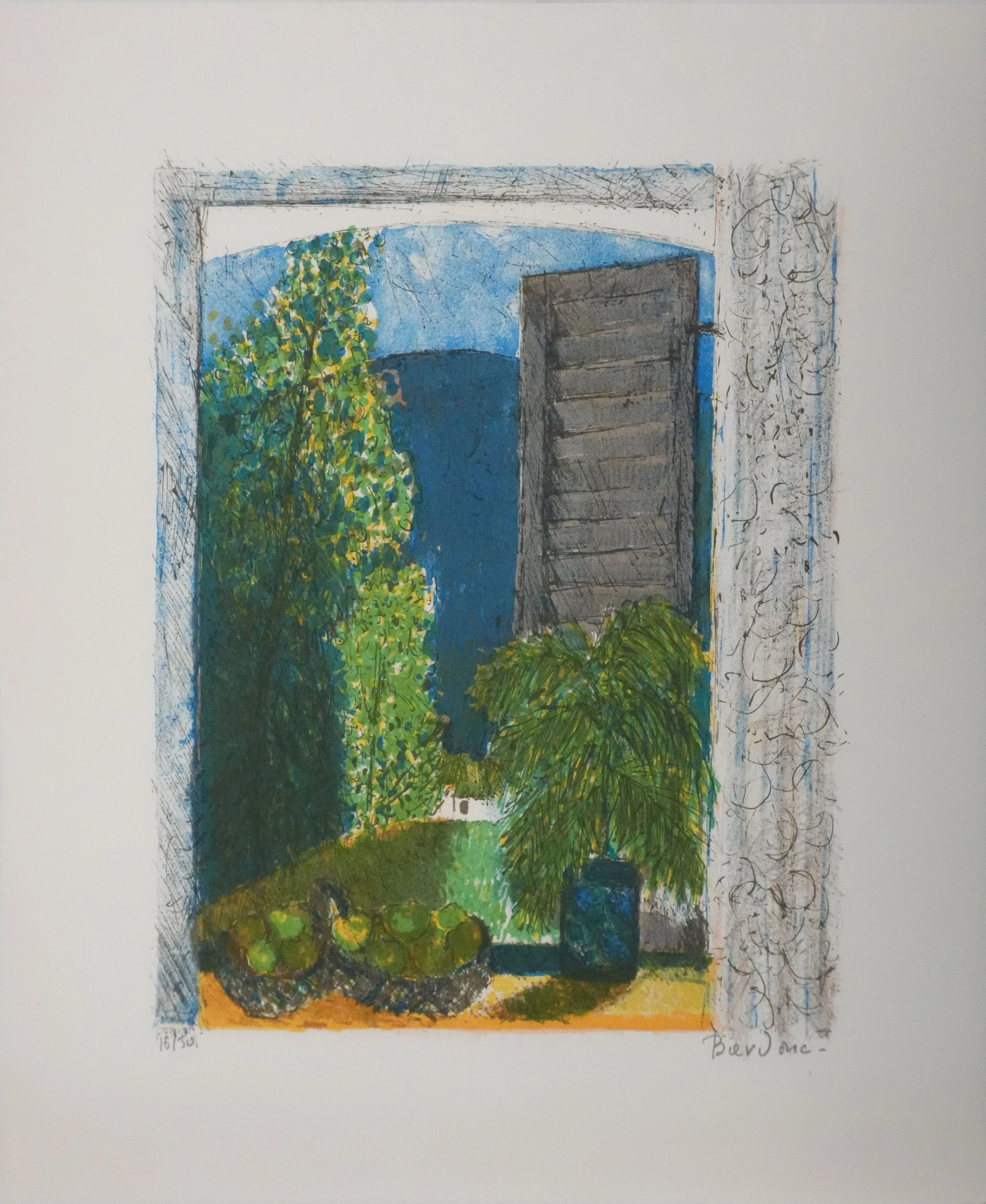 Guy BARDONE : Fenêtre aux fruits, Lithographie originale signée
