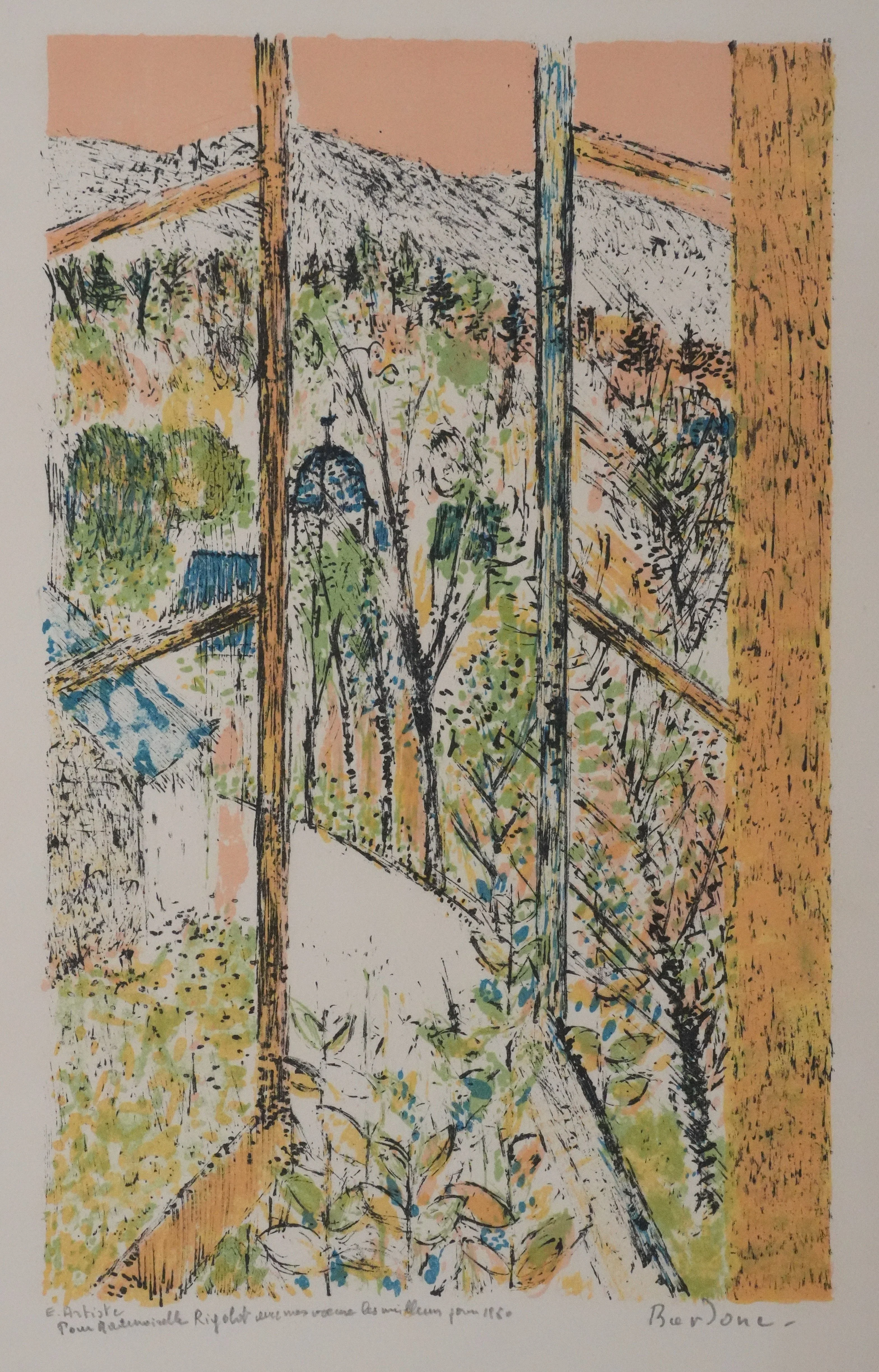 Guy BARDONE : Fenêtre ouverte sur le jardin, Lithographie originale signée - Image 3
