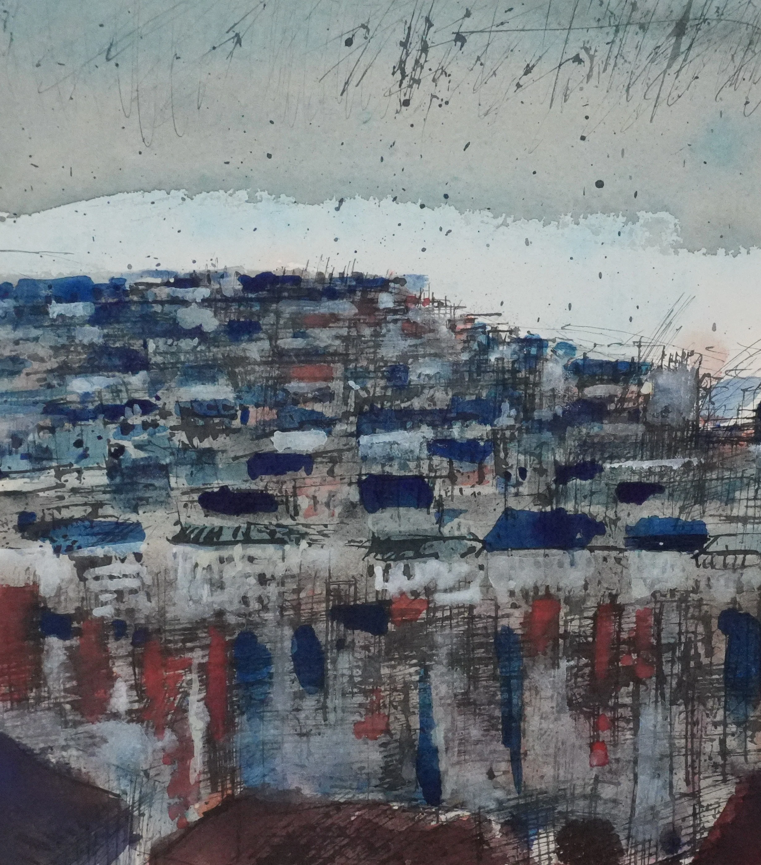 Guy BARDONE : Les toits bleus, Dessin original signé - Image 4
